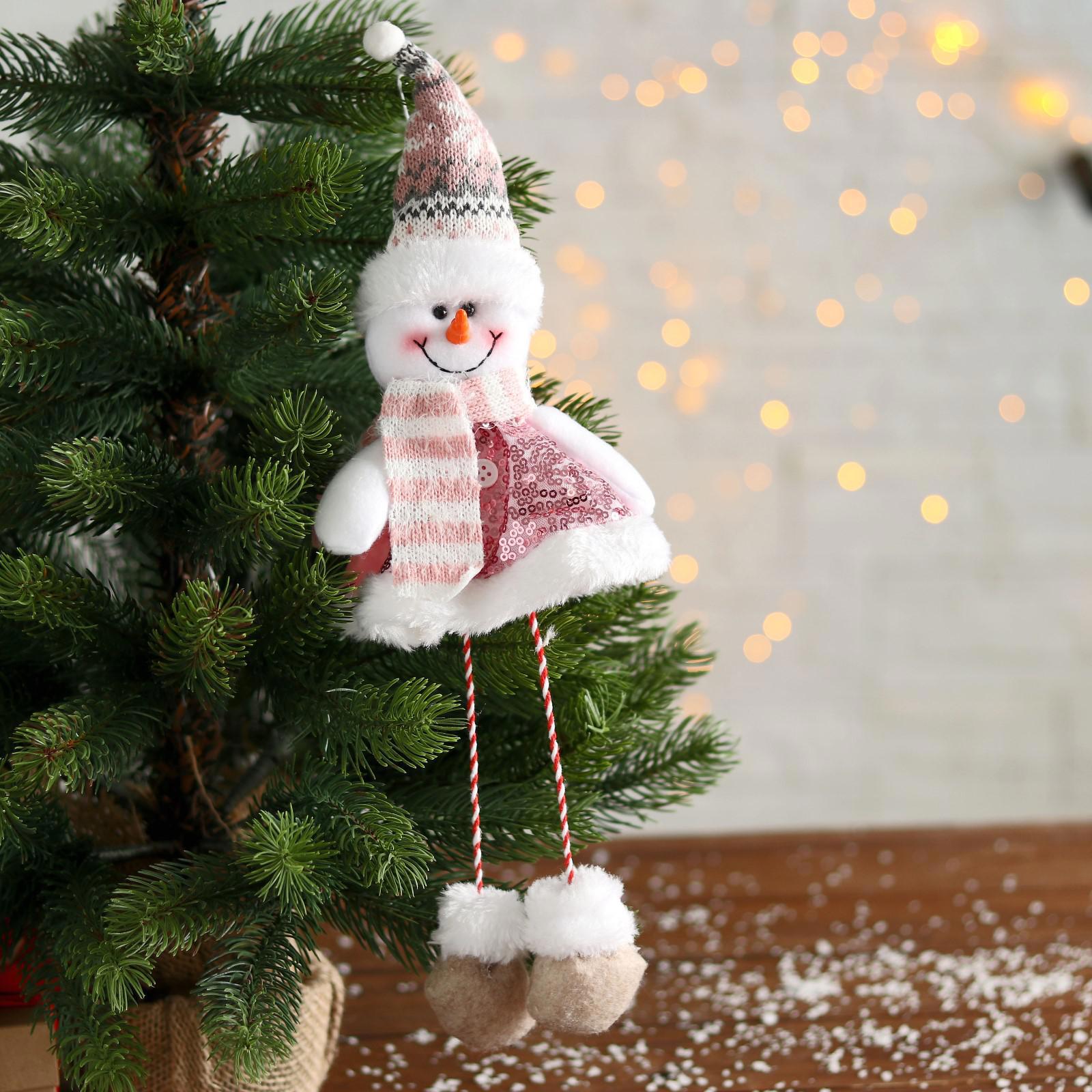 Изображение товара Новогодняя фигурка Зимнее волшебство снеговик в розовых пайетках 13x30 см