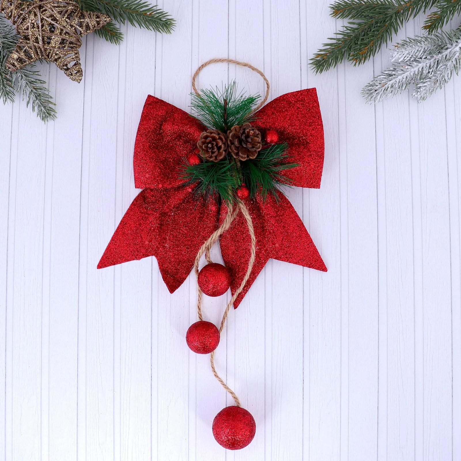 Изображение товара Новогоднее украшение Бант с декором красное 16х18,5 см Зимнее волшебство