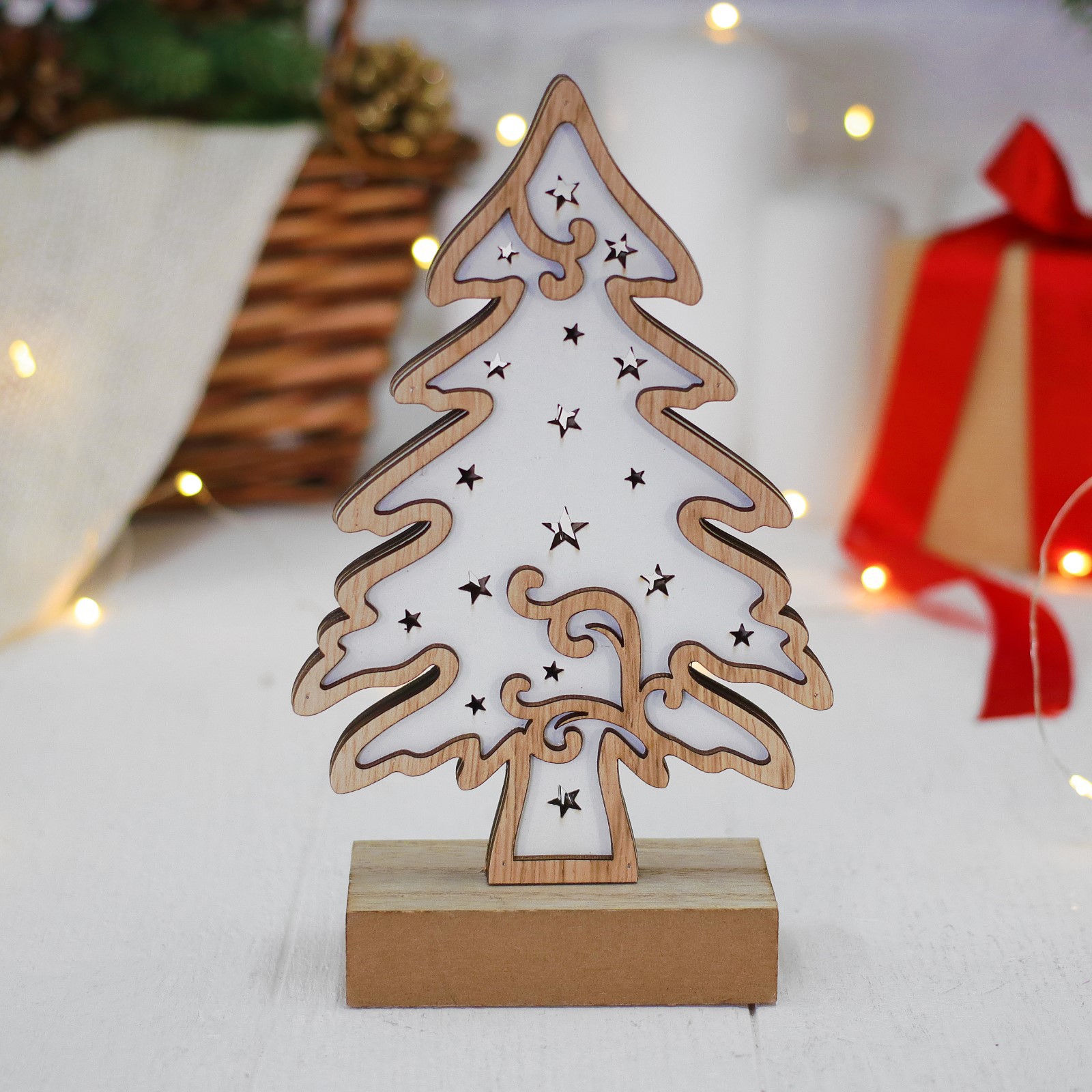 Изображение товара Светящаяся электрическая фигура 3609000 Волшебная ёлка для дома Лесная мастерская 1 лампа h 5 см бежевый