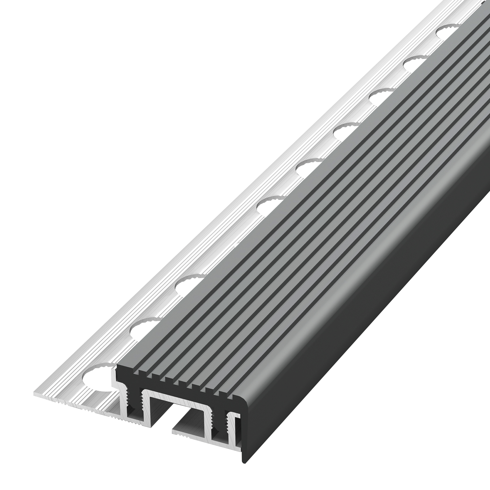 Изображение товара Профиль для ступени ALPROFI 250 см серый алюминий ПВХ для облицовки