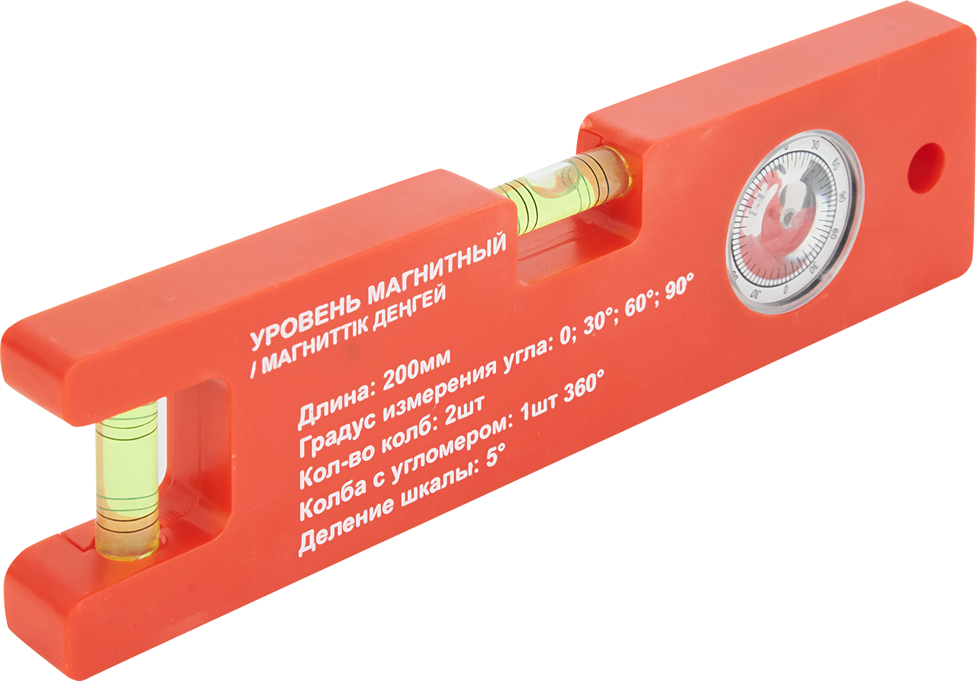 Изображение товара Уровень-угломер пузырьковый 3764-F магнитный 2 глазка 200 мм