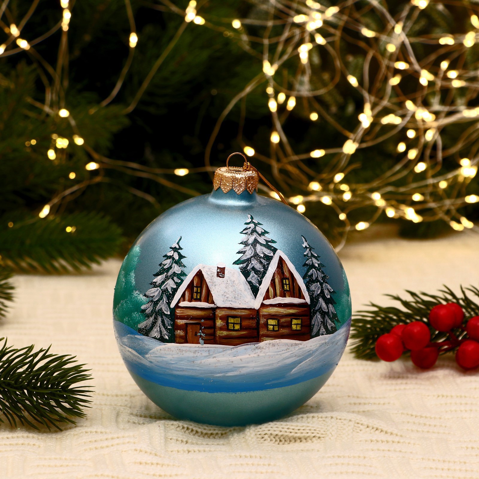 Изображение товара Елочный шар Evis 5227204 Зимняя деревушка 12 см стекло разноцветный