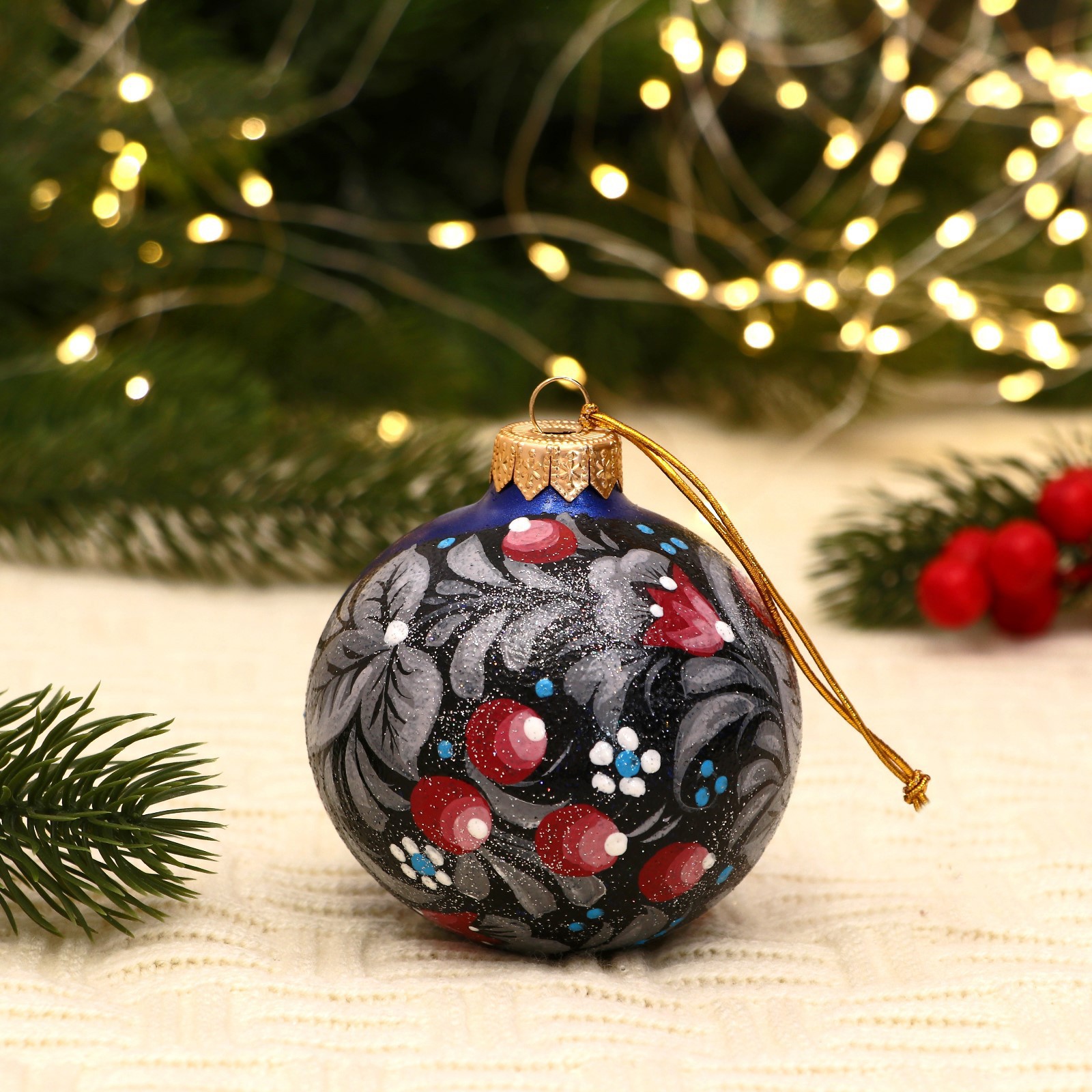 Изображение товара Набор елочных шаров EVIS Ягодный узор 8 см стекло глянцевый разноцветный 1 шт