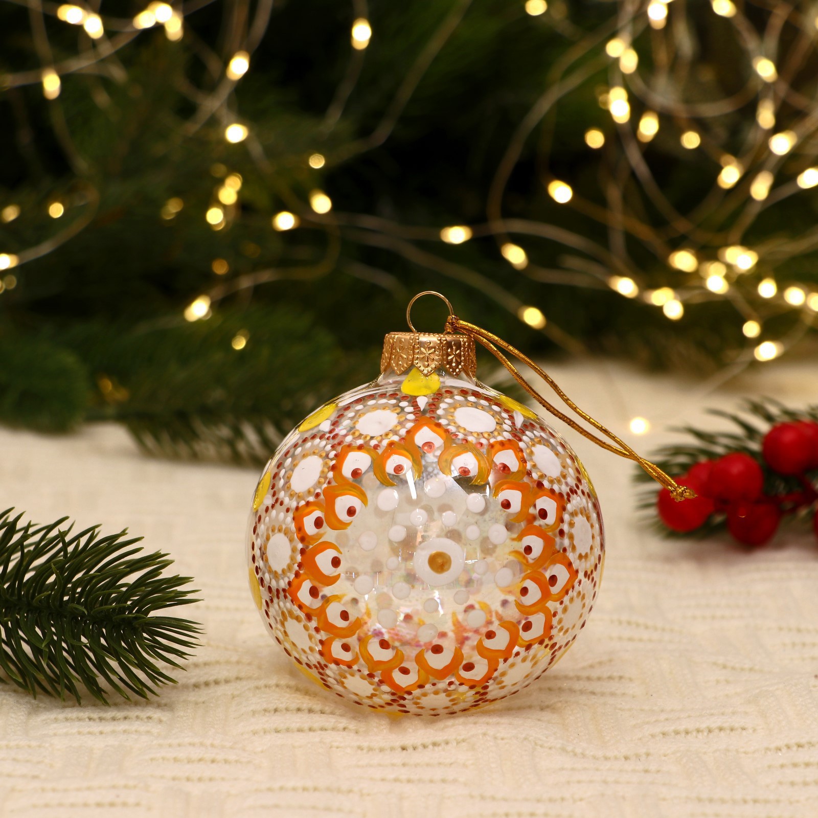 Изображение товара Елочный шар EVIS 5227251 Яркий узор 8 см стекло оранжевый медный