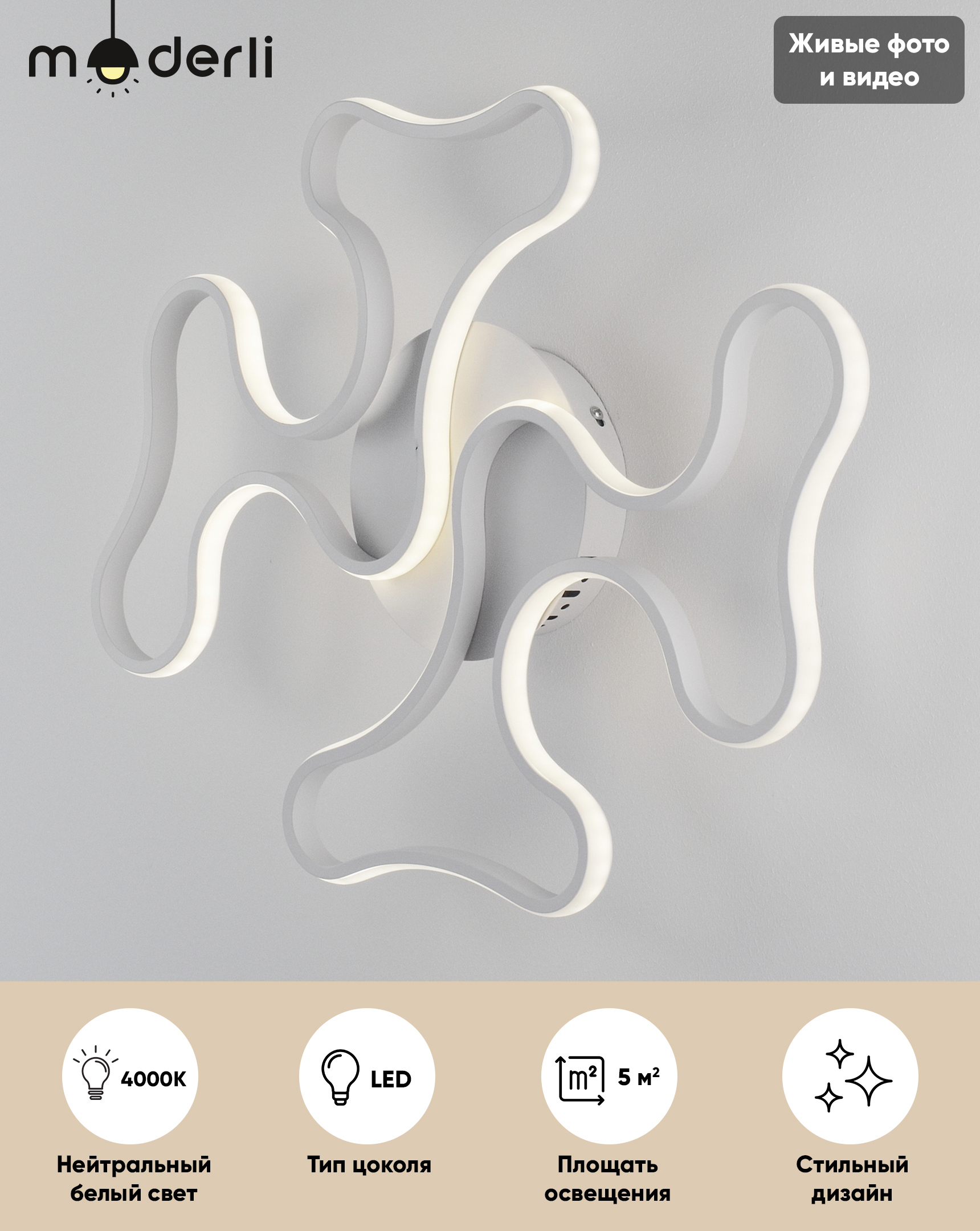 Изображение товара Настенный светодиодный светильник MODERLI Monica V2711-CL нейтральный белый свет 54W