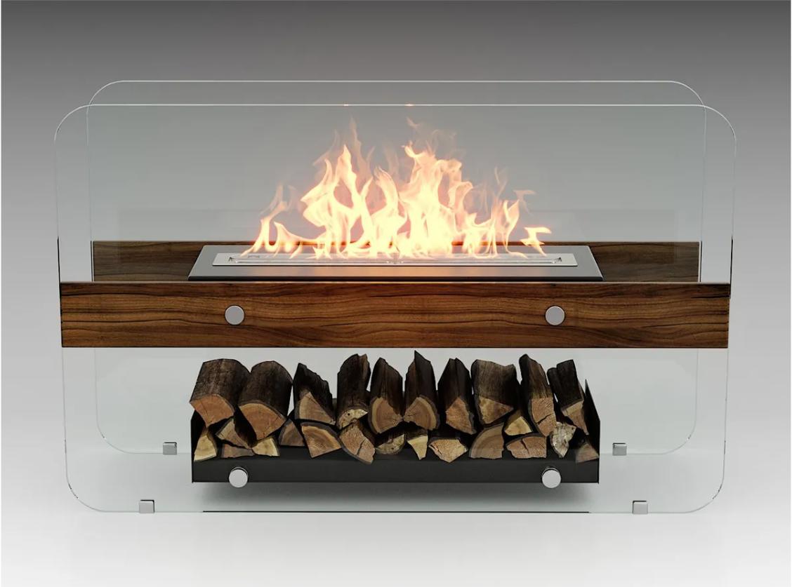 Изображение товара Напольный биокамин Lux Fire Пятница с дизайном из стекла и дерева, обогрев 18 м2