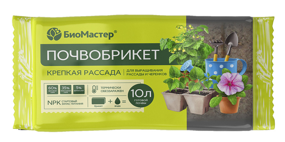 Изображение товара Почвобрикет Крепкая рассада 10 л натуральный для овощей и цветов Россия