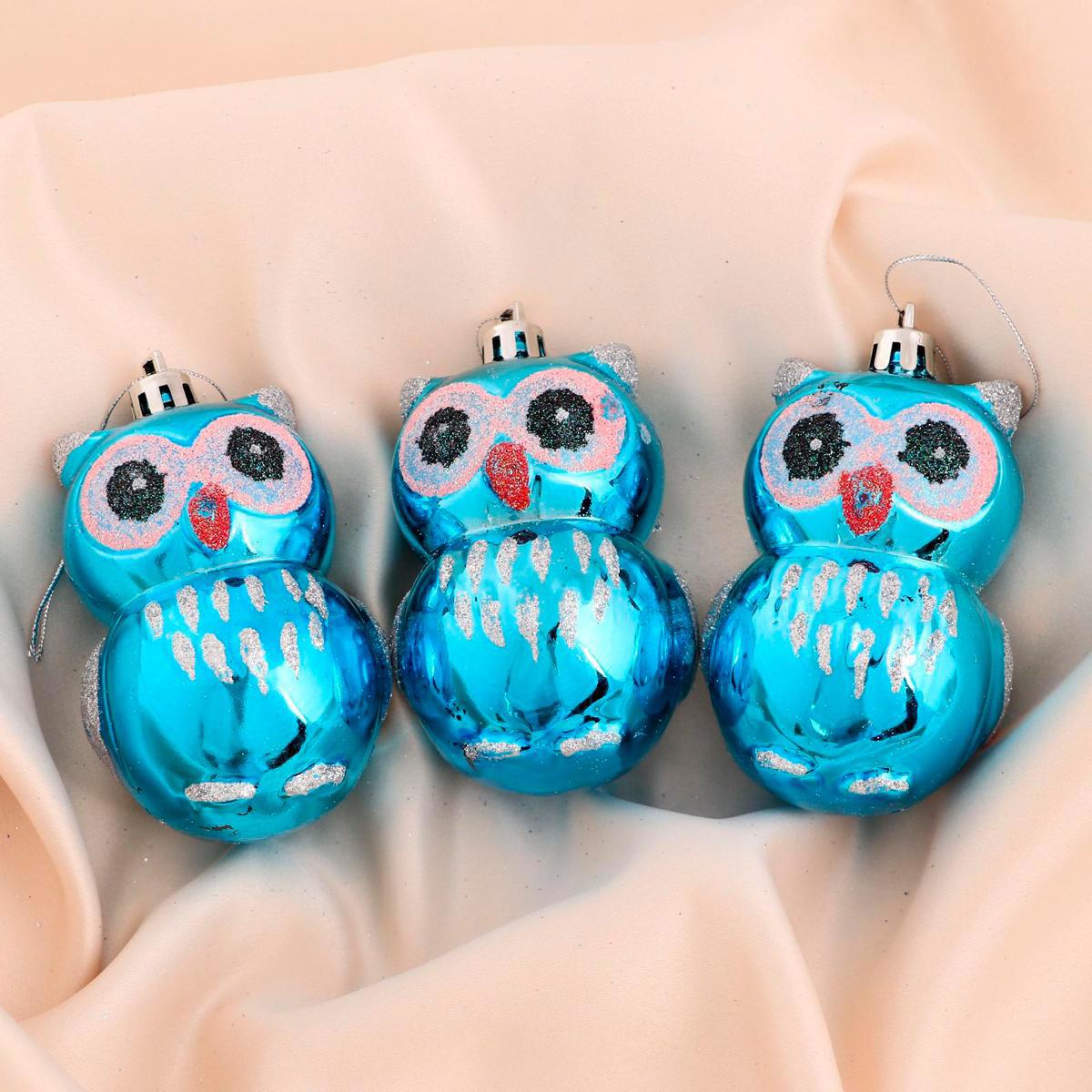 Изображение товара Набор елочных игрушек Зимнее волшебство Пучеглазая сова синий 3 шт