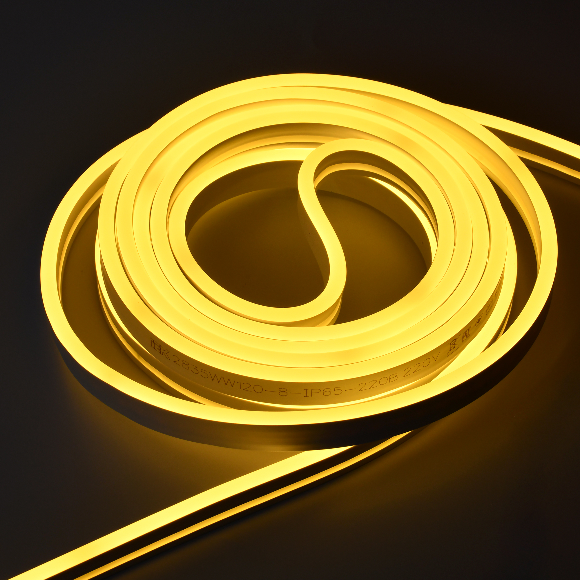 Гибкий неон Iek SMD2835 220В 8 мм 10м 8 Вт/м 120диод/м IP65 3000 К теплый белый свет