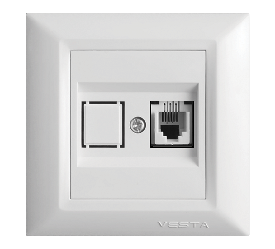 Изображение товара Розетка RJ45 встраиваемая Vesta-electric Roma FRZCW010101BEL с заземлением цвет белый
