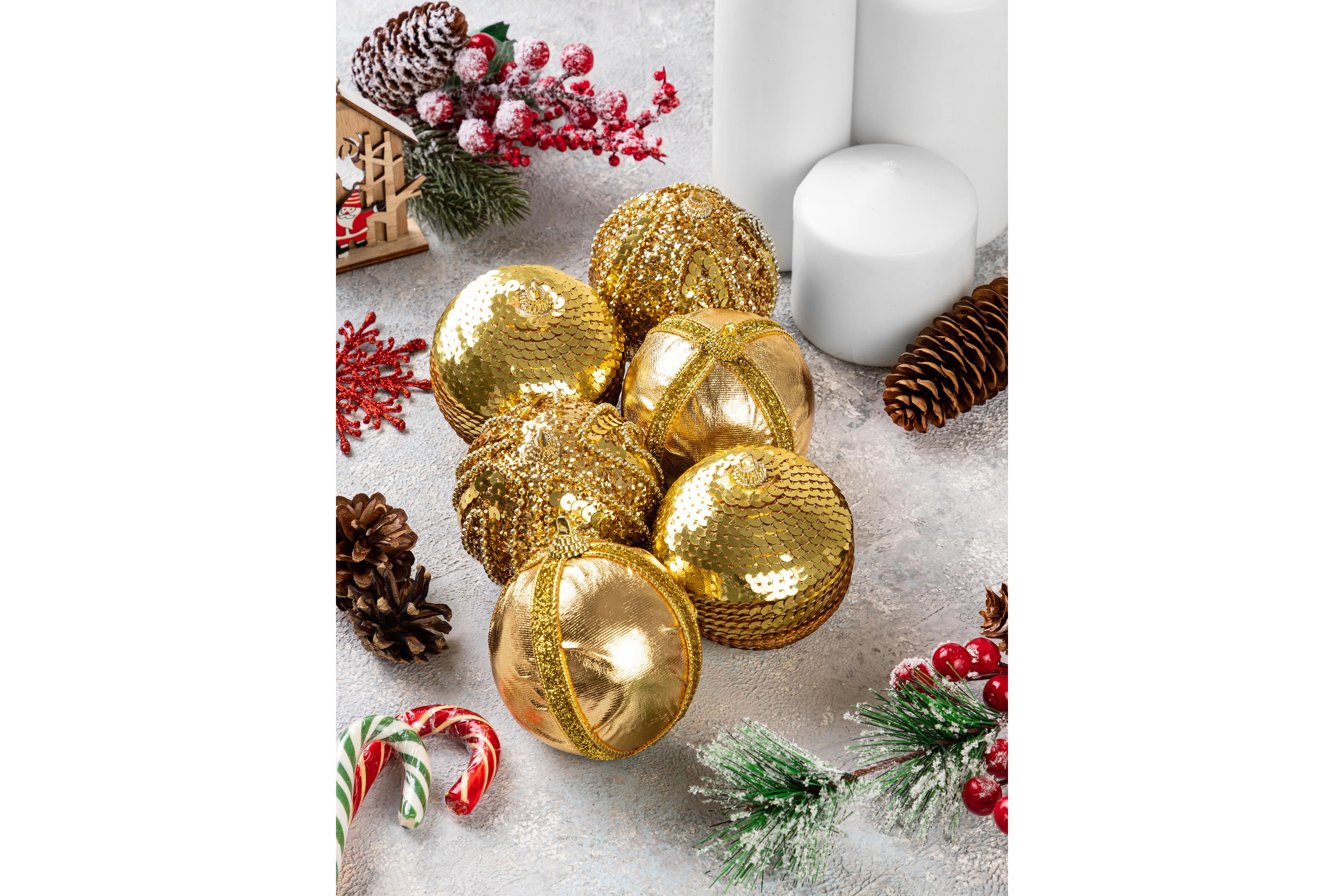 Изображение товара Набор елочных шаров Elan gallery 970093 Золотое ассорти 8 см полиуретан разноцветный 6 шт