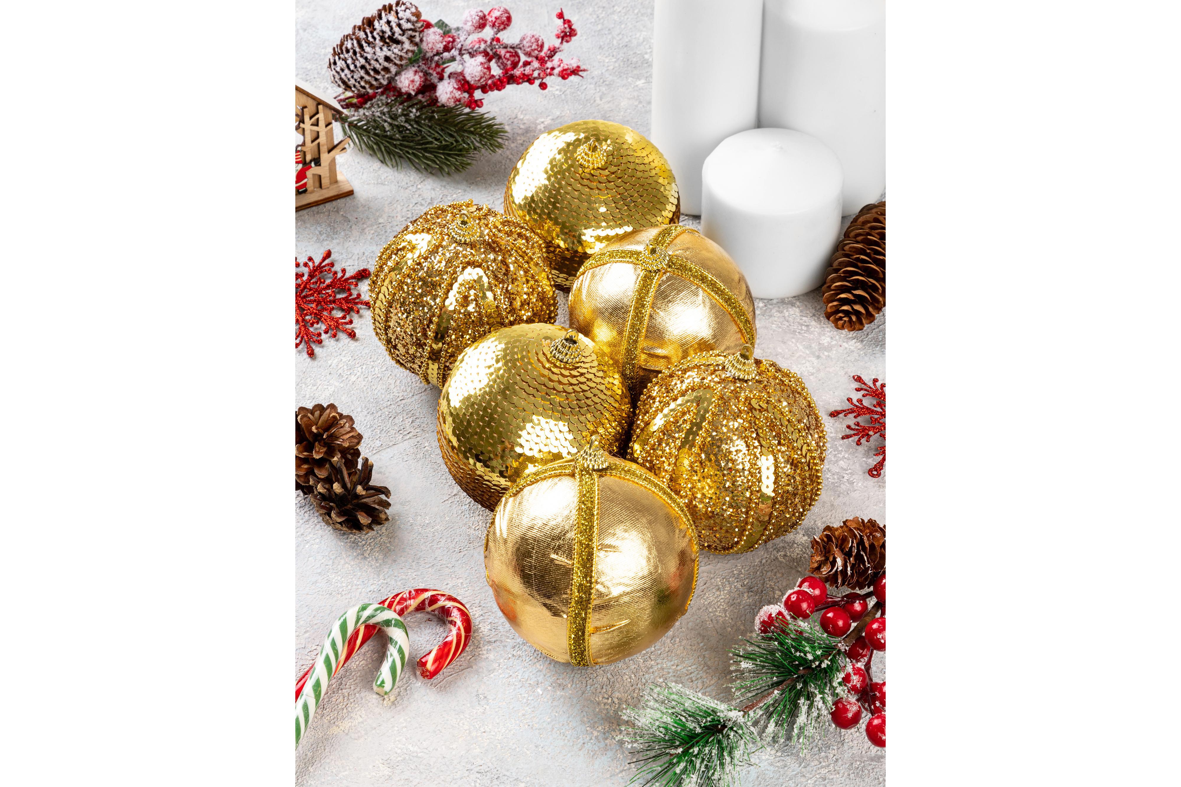 Изображение товара Набор елочных шаров Elan gallery 970092 Золотое ассорти 9.5 см полиуретан разноцветный 6 шт