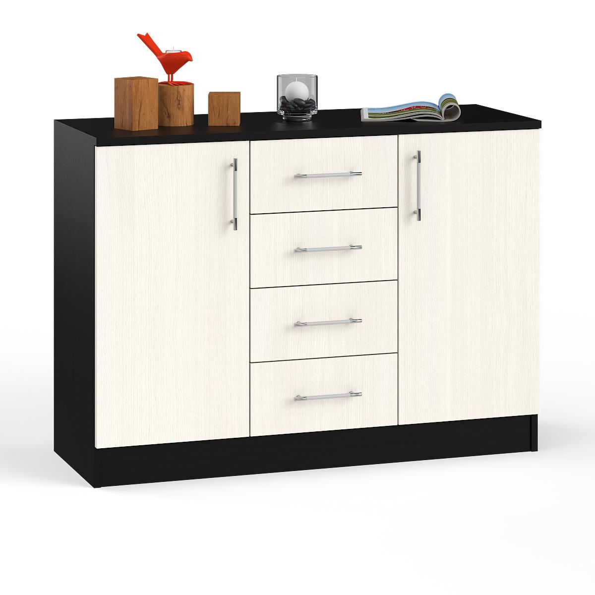 Изображение товара Комод СВК с 4 ящиками 120x44x87 см ЛДСП черный