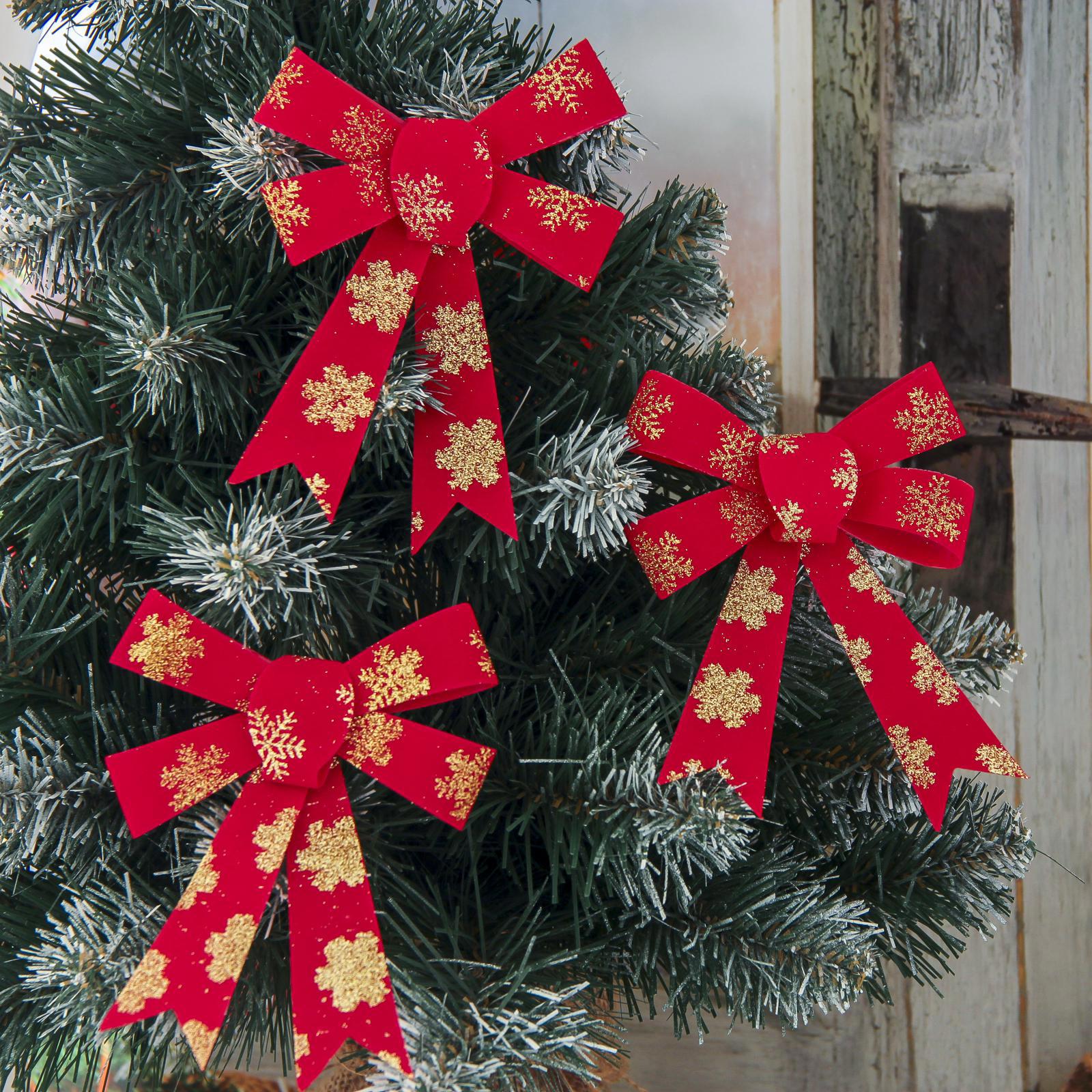 Изображение товара Набор елочных игрушек Бант со снежинками 12.5 см красный