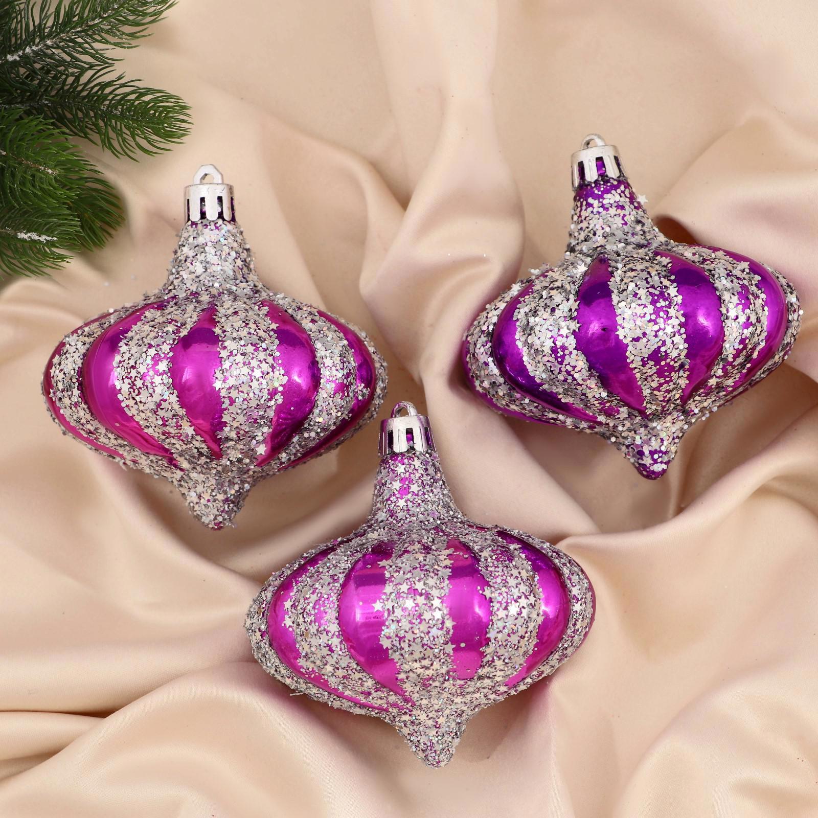 Изображение товара Набор елочных игрушек Волшебные луковки Зимнее волшебство 6536646 7 см х 7 см фиолетовый