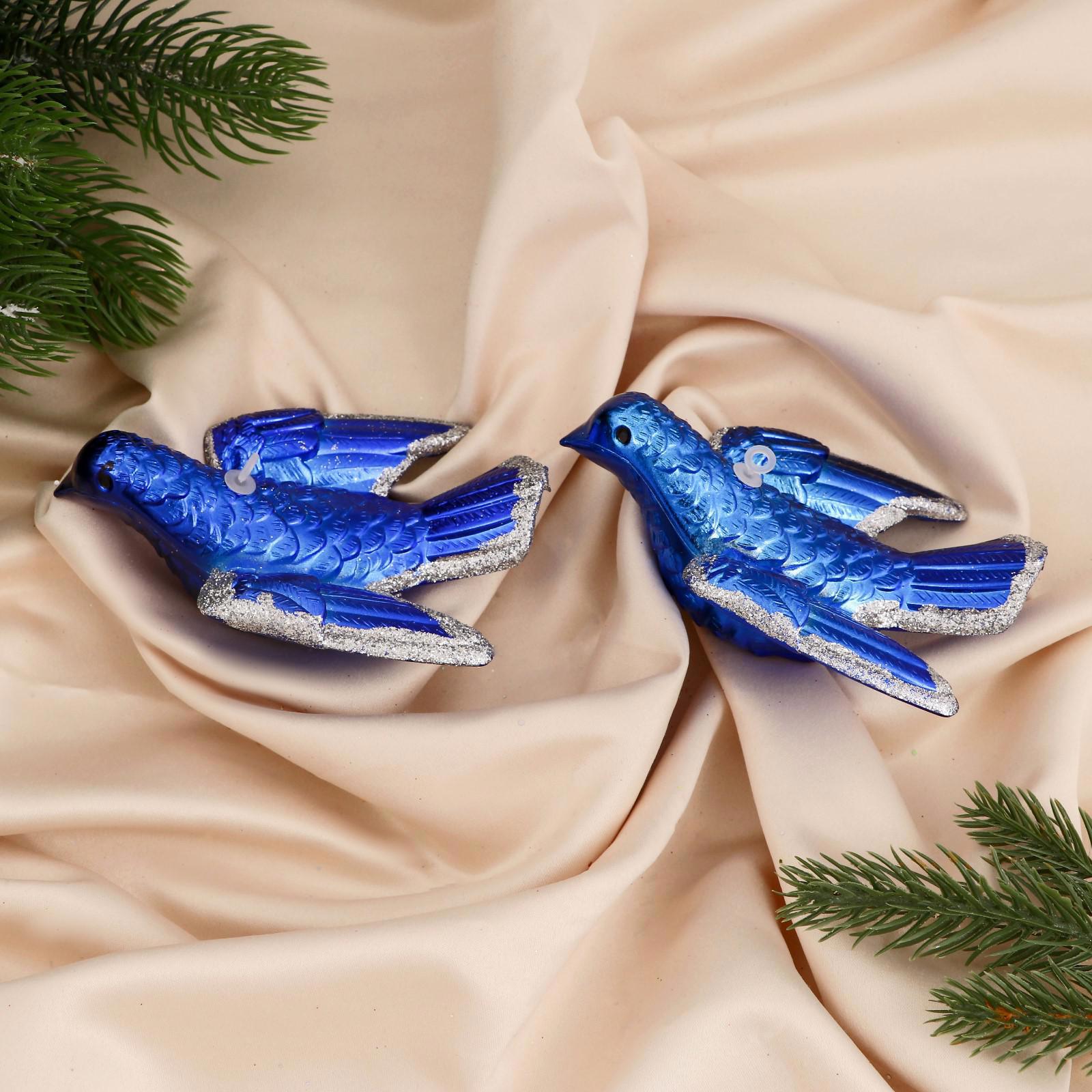 Изображение товара Набор елочных игрушек Птица счастья Зимнее волшебство 2 шт 11х8 см синий