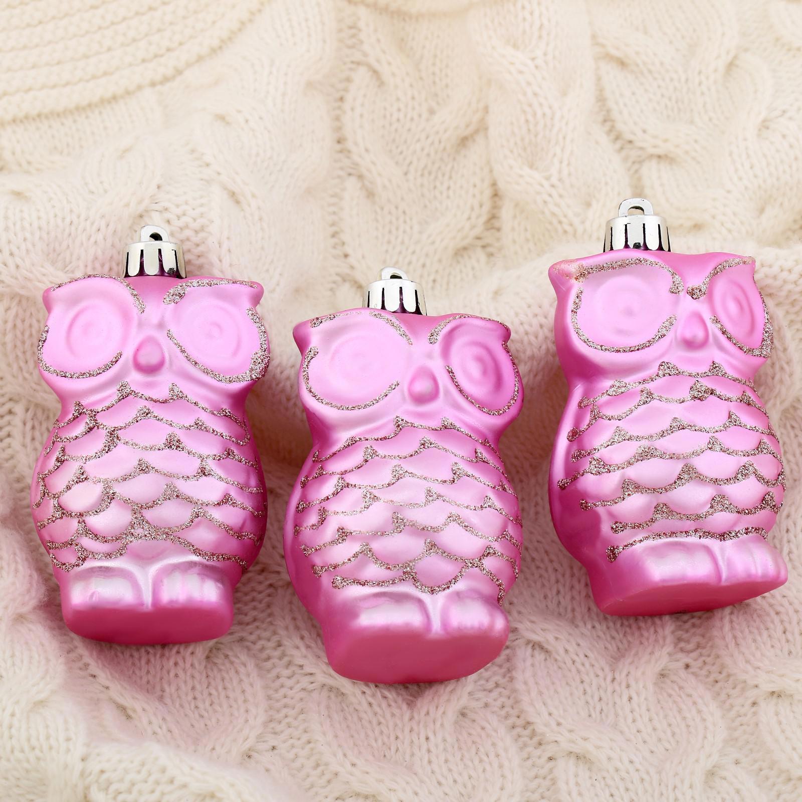 Изображение товара Набор елочных игрушек Совушки Зимнее волшебство 3 шт 8 см розовый матовый