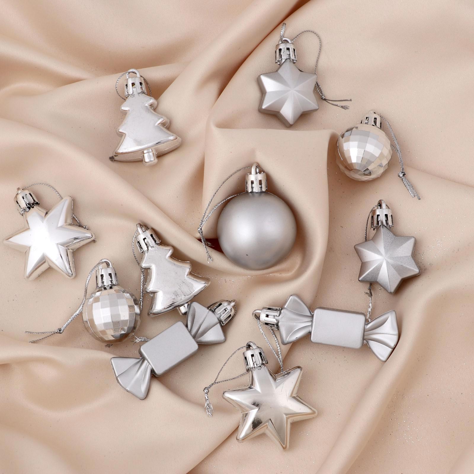 Изображение товара Набор елочных игрушек Санда Зимнее волшебство 4962788 3.5 см х 3.5 см серый/серебристый