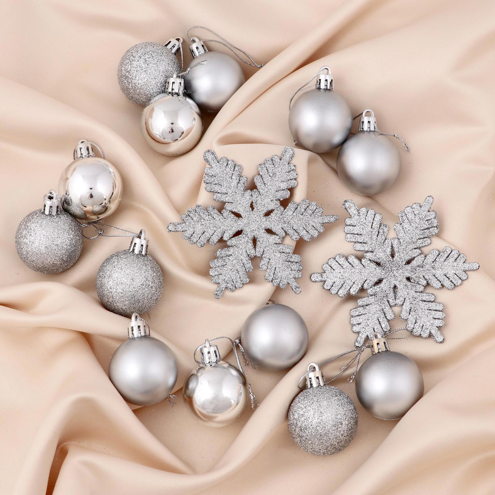 Изображение товара Набор елочных шаров Снежинка Зимнее волшебство 24 шт Серый серебристый 23 см