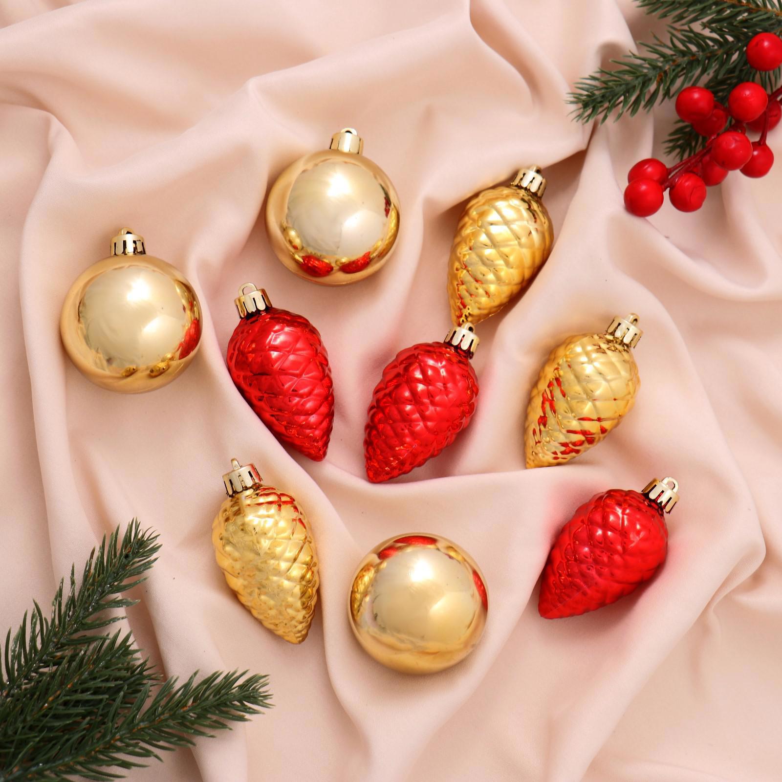 Изображение товара Набор елочных игрушек Джоан Зимнее волшебство 9 шт красно-золотой 6 см х 3 см