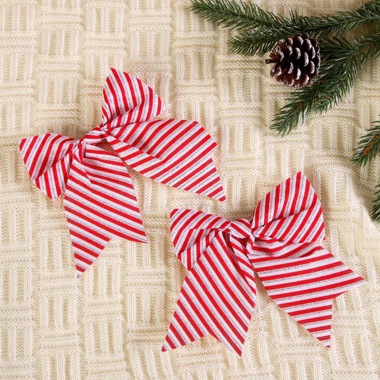 Изображение товара Набор елочных игрушек Бантик - полосатик Зимнее волшебство 5043527 13 см х 14 см красный