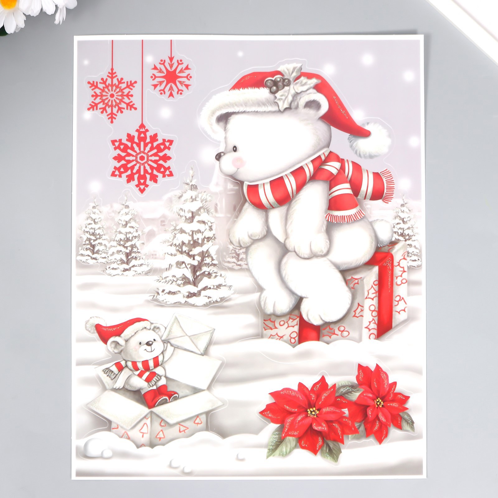 Изображение товара Наклейка Simaland Зимний мишка 38 см х 30 см для новогоднего декора