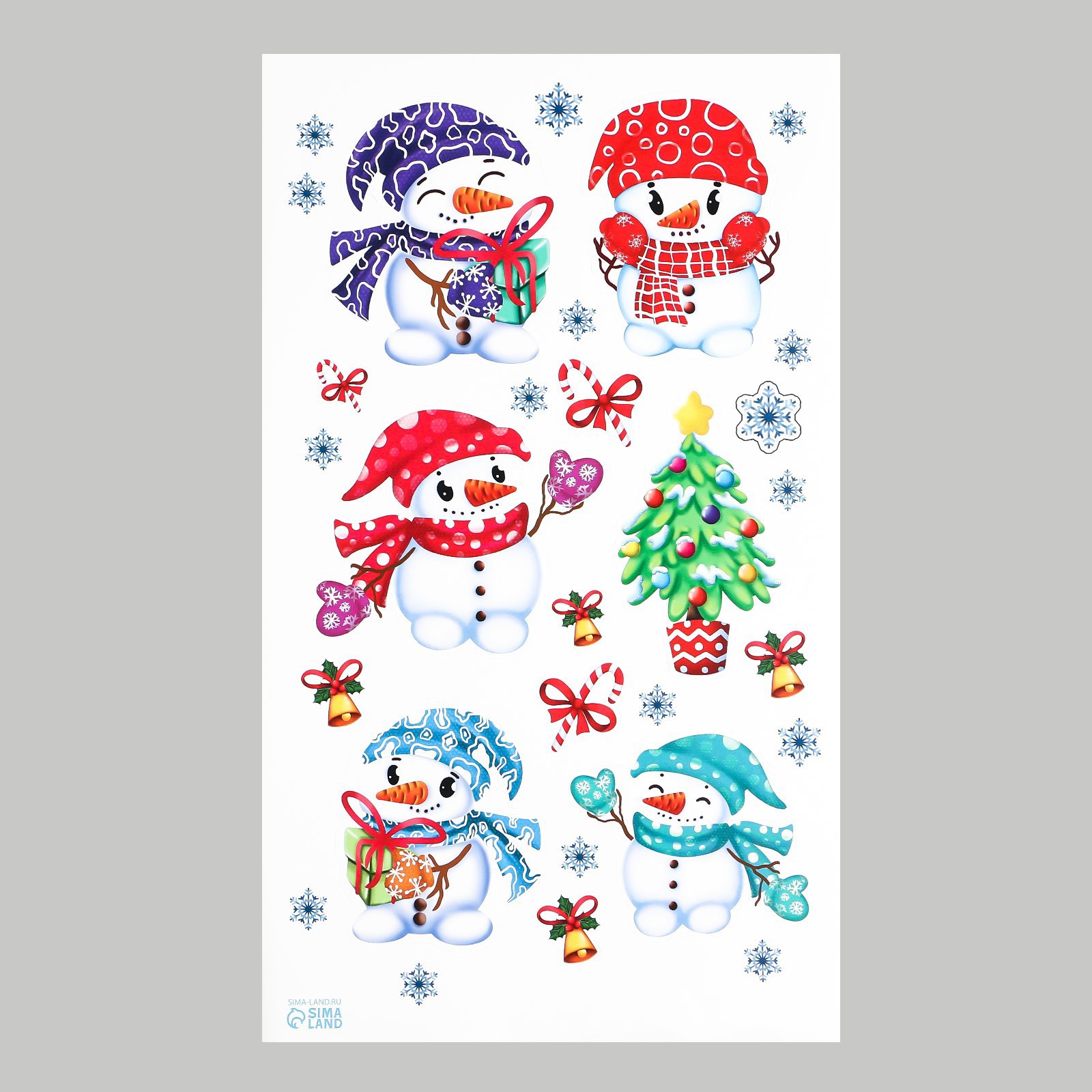 Изображение товара Интерьерная новогодняя наклейка Снеговики 30х50 см, яркий декор для праздника