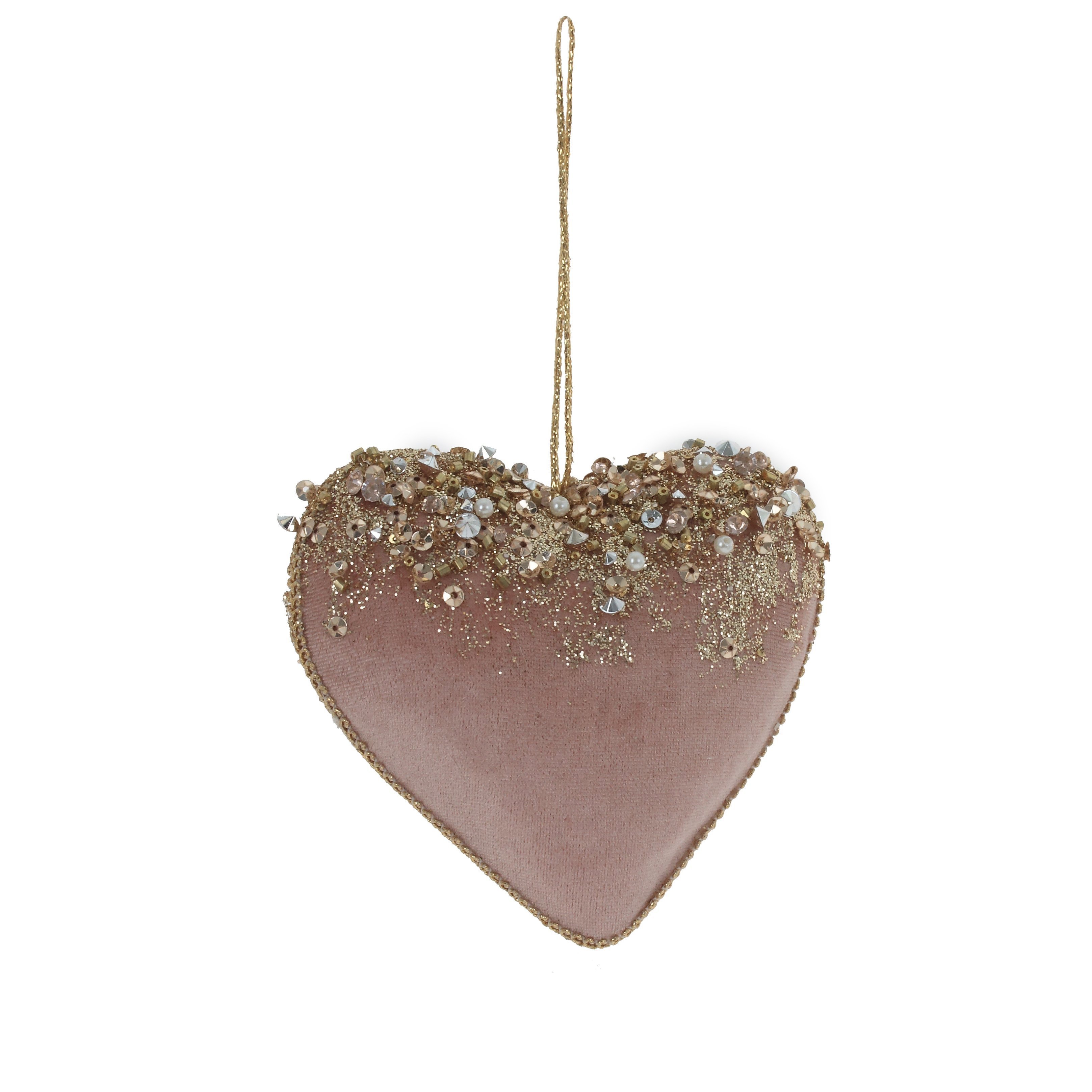Изображение товара Розовая елочная игрушка Сердце 10 см с глиттером и стразами, праздничный декор