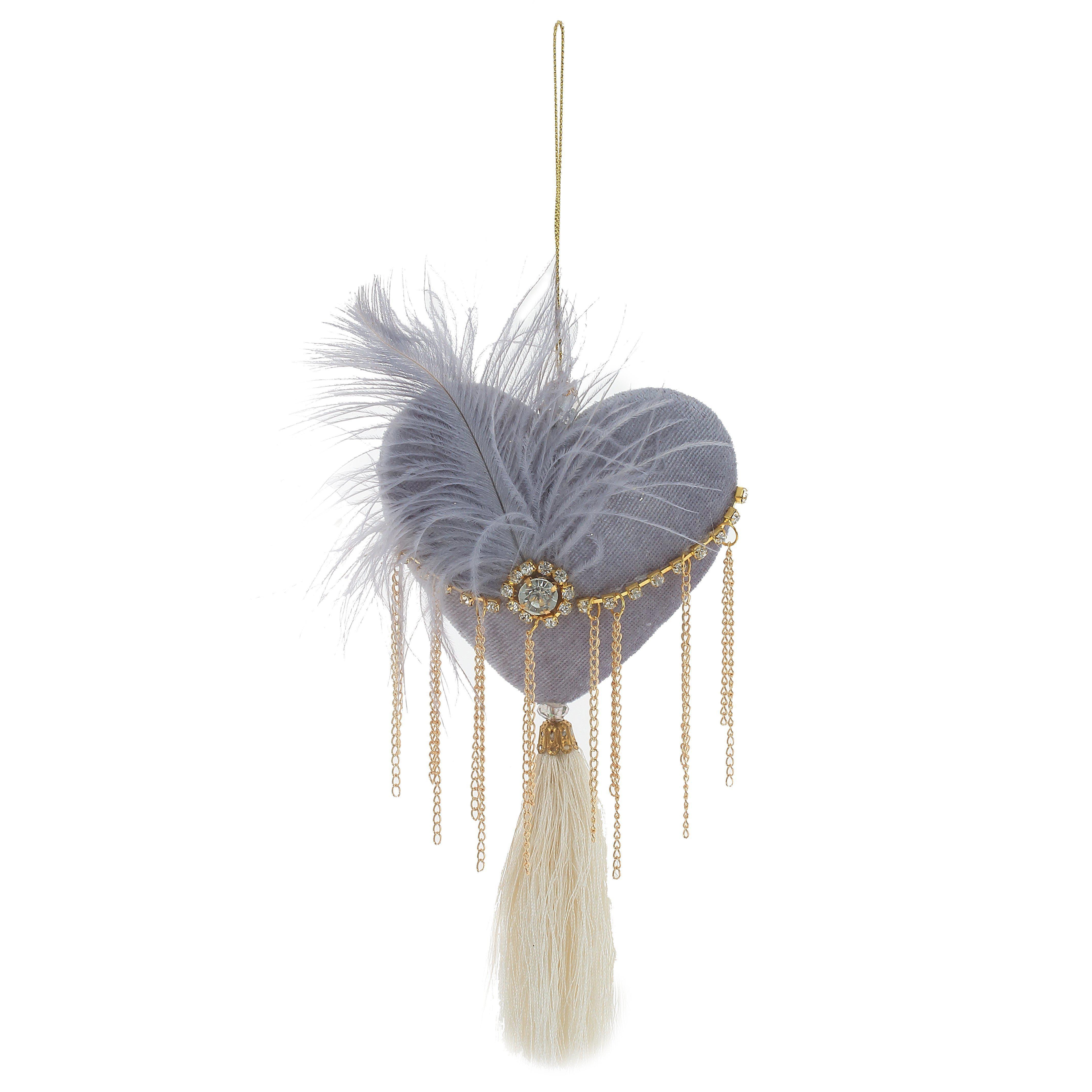 Изображение товара Елочная игрушка Сердце 761564 22 см серый/серебристый с декором