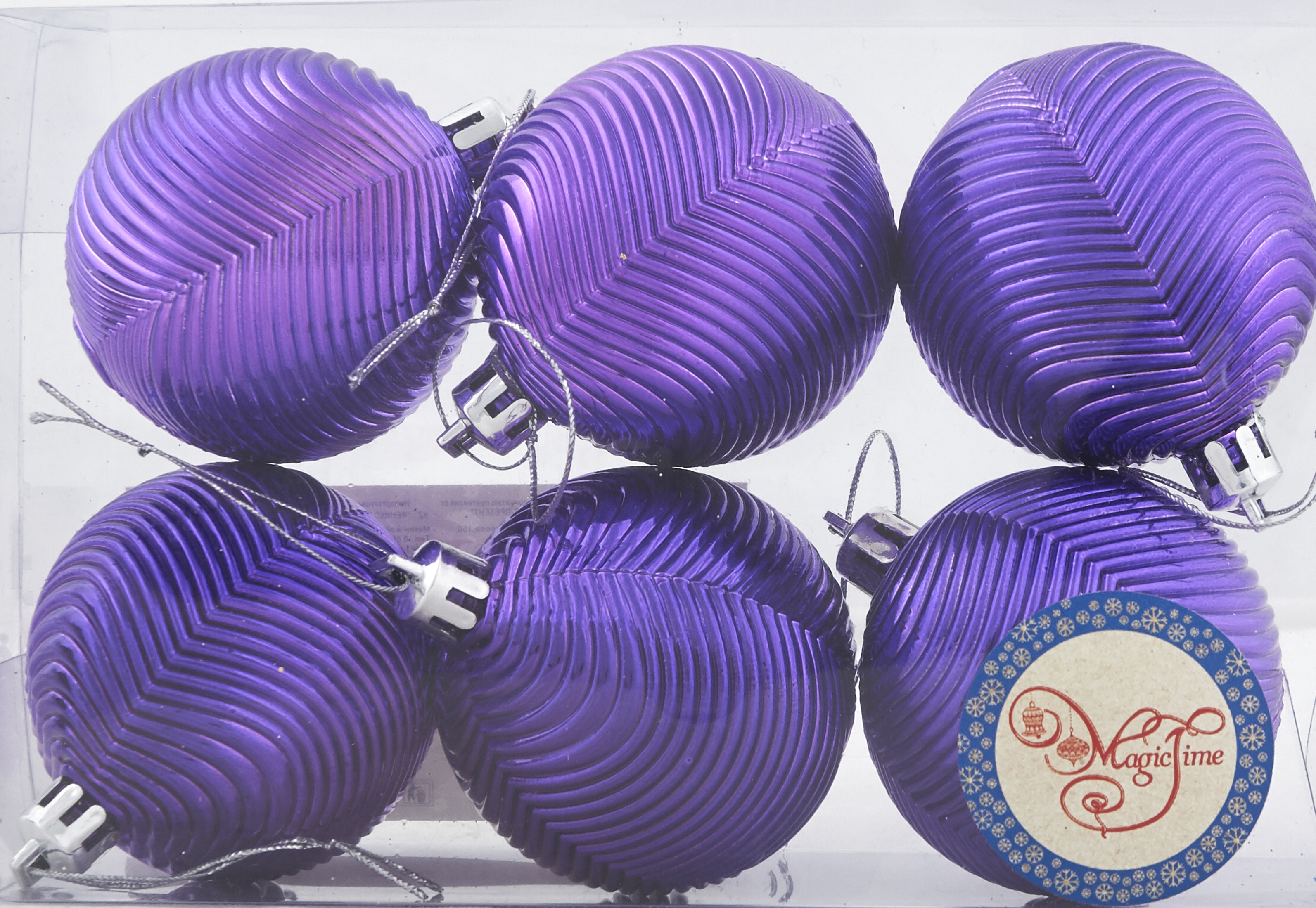 Изображение товара Набор ёлочных шаров 6 см фиолетовый 6 шт новогодние украшения