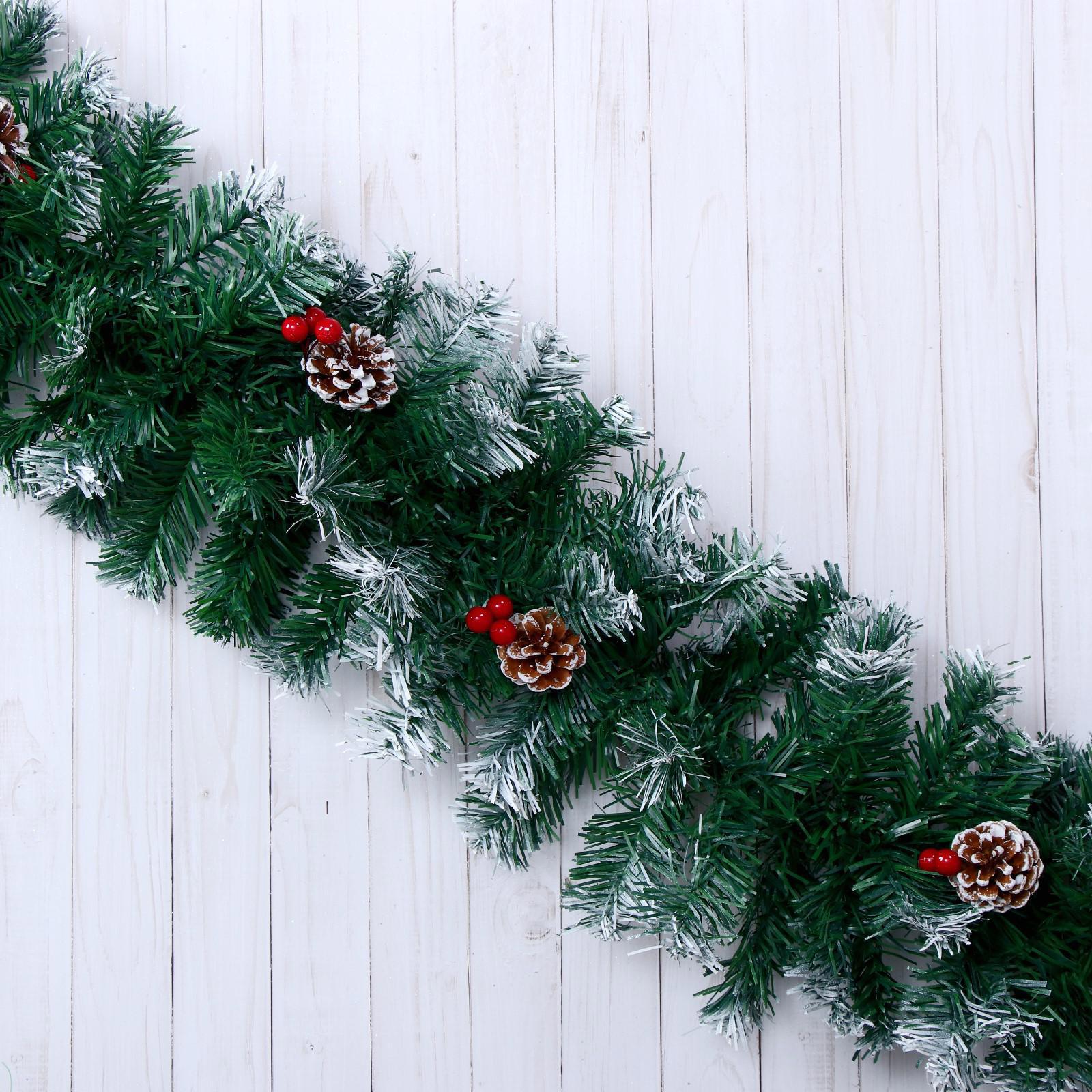 Изображение товара Гирлянда новогодняя Зимнее волшебство Иней с шишками ягодами 270 см 200 веток d-25 см ветка 12.5x6 см