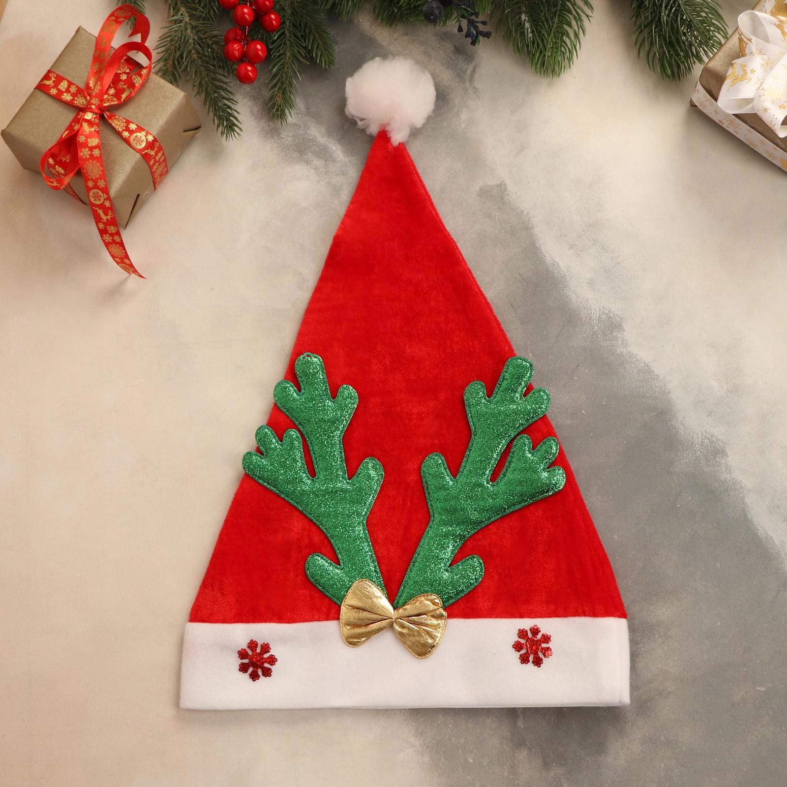 Изображение товара Новогодний колпак Зимнее волшебство Оленьи рога зеленый 27x35 см