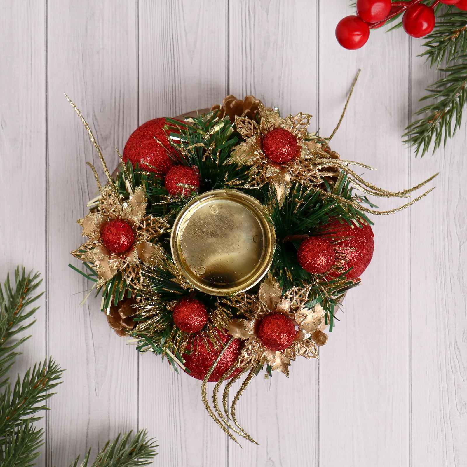 Изображение товара Подсвечник новогодний Грациозо на одну свечу с цветочками 13 см