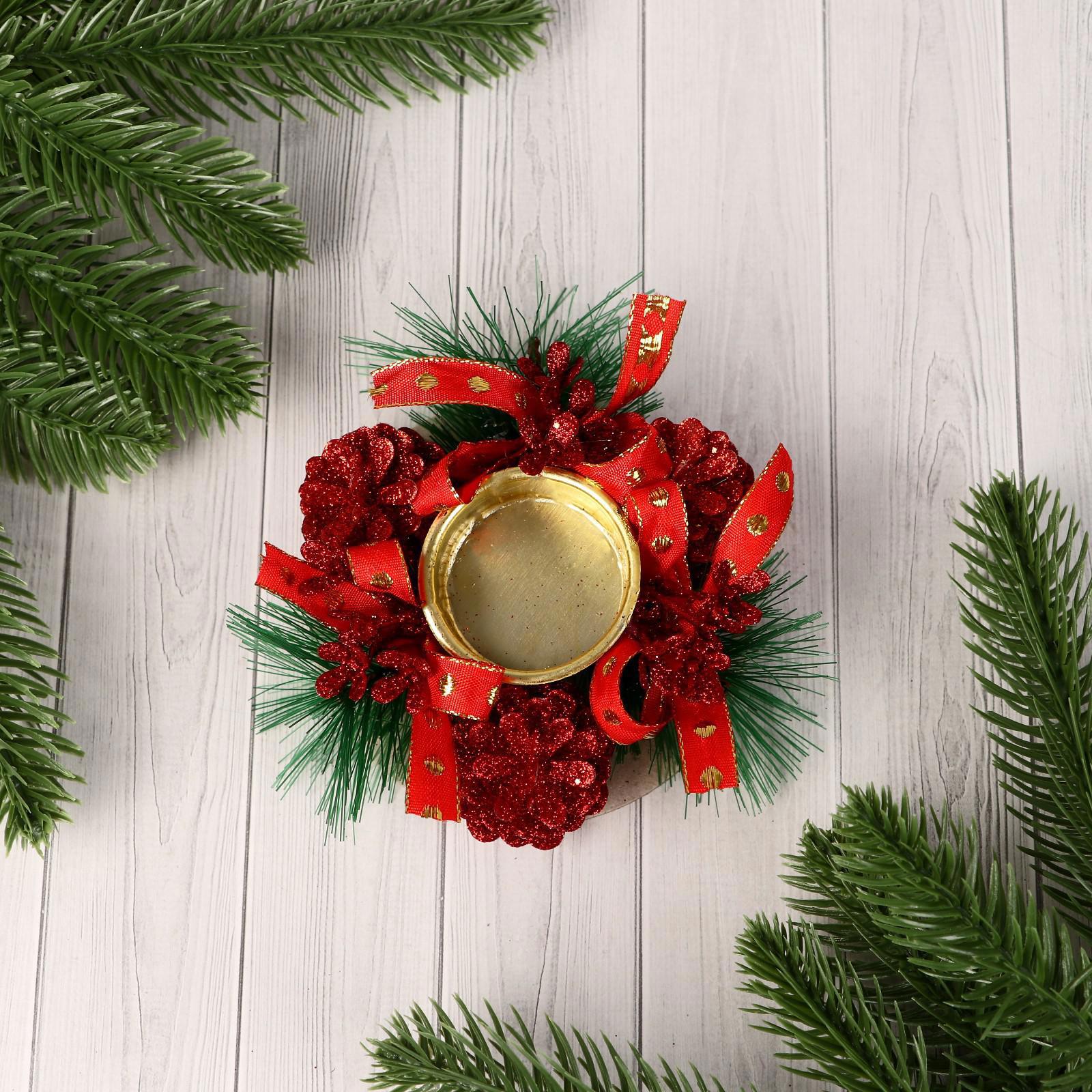 Изображение товара Подсвечник новогодний Зимнее волшебство на одну свечу Красный ленточка