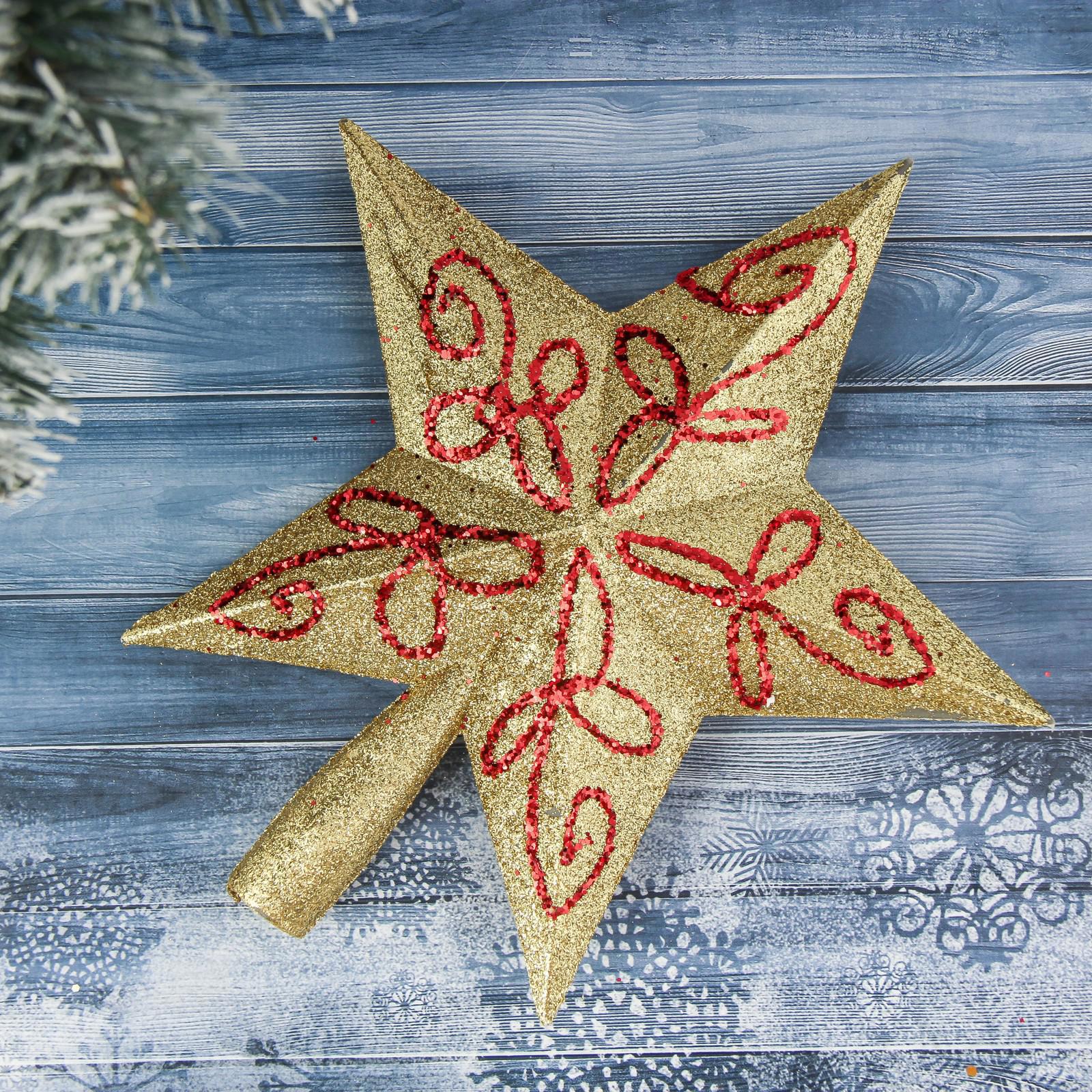 Изображение товара Наконечник для елки Звезда Зимнее волшебство красно-золотой 22х23 см