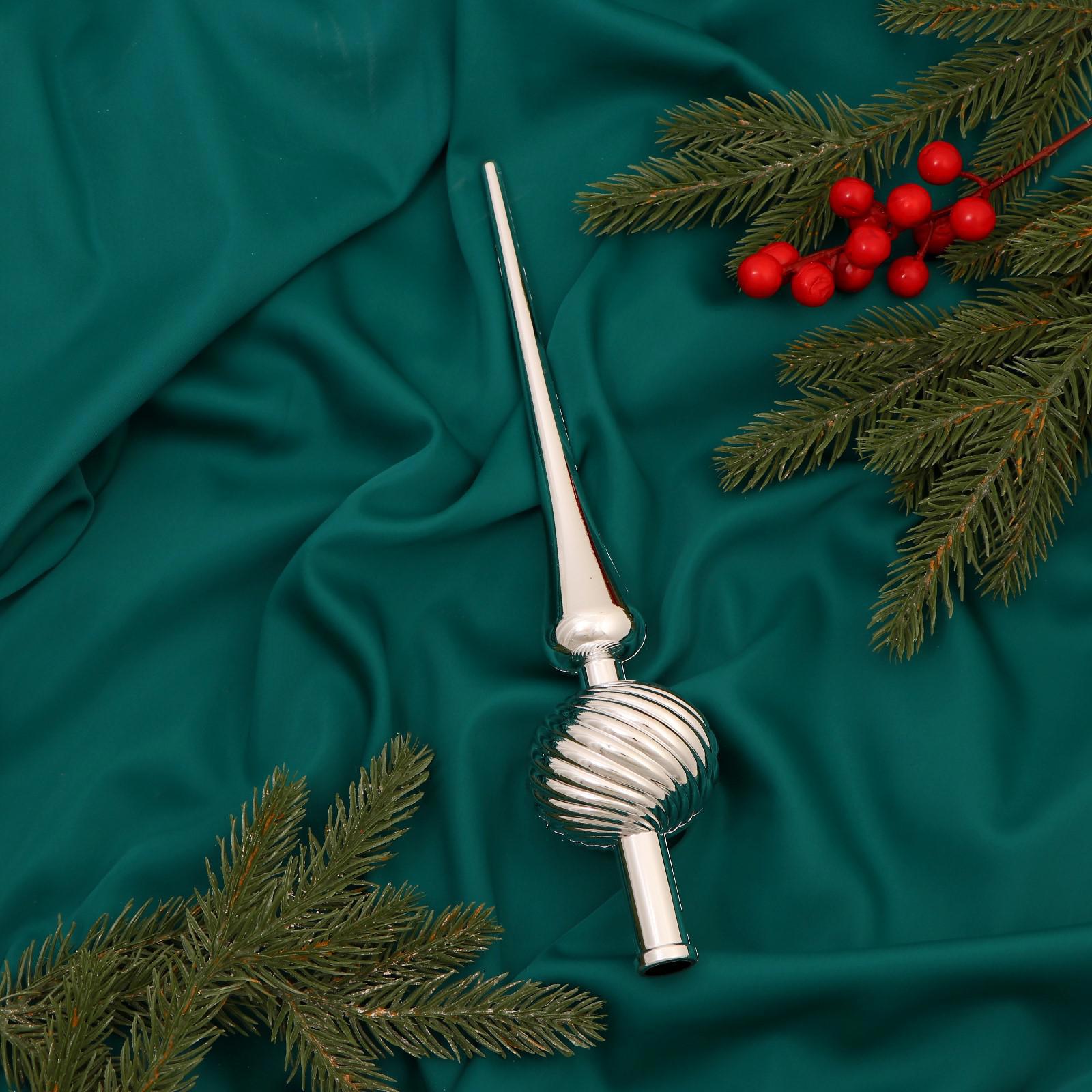Изображение товара Наконечник для ёлки Классика полосы 28 см серебро