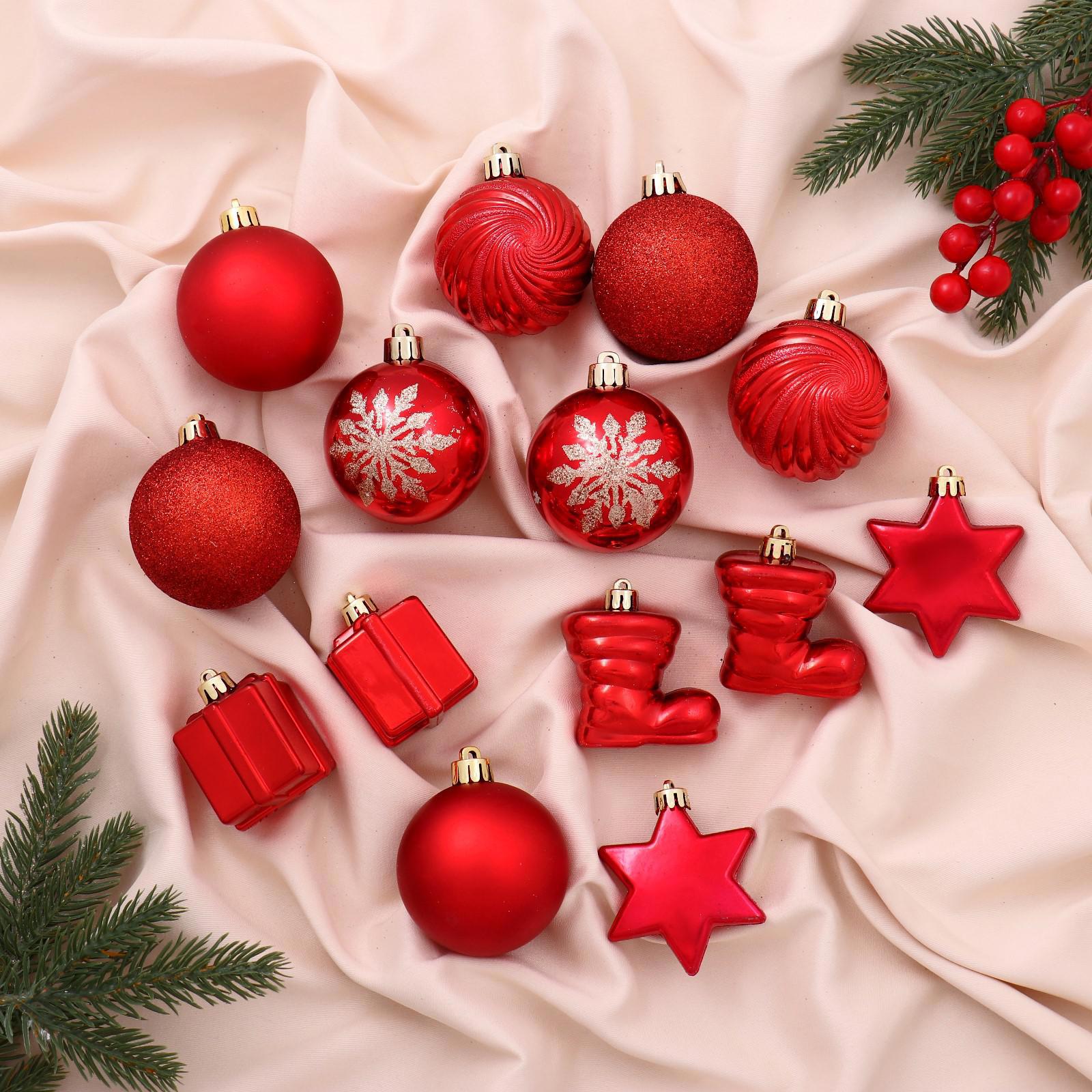 Изображение товара Набор елочных игрушек Дейзи Зимнее волшебство 14 шт красный диаметр 6 см