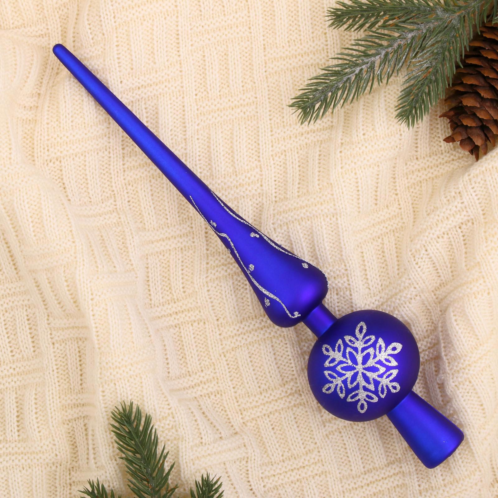 Изображение товара Наконечник для ёлки Зимнее волшебство Морозная снежинка 5.5x28 см синий