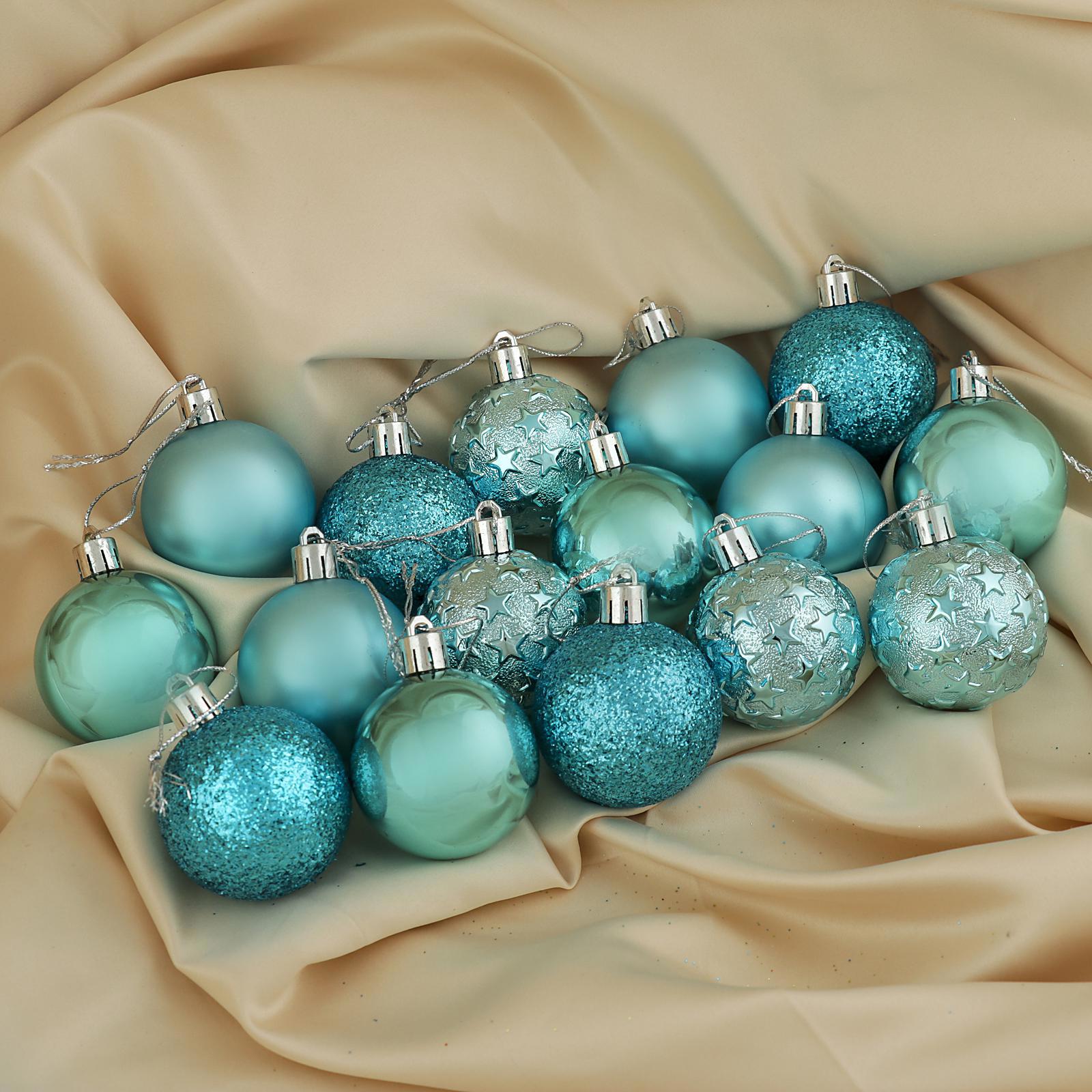 Изображение товара Набор елочных шаров Зимнее волшебство 3505632 Звёздная ночь 5 см пластик зеленый 16 шт