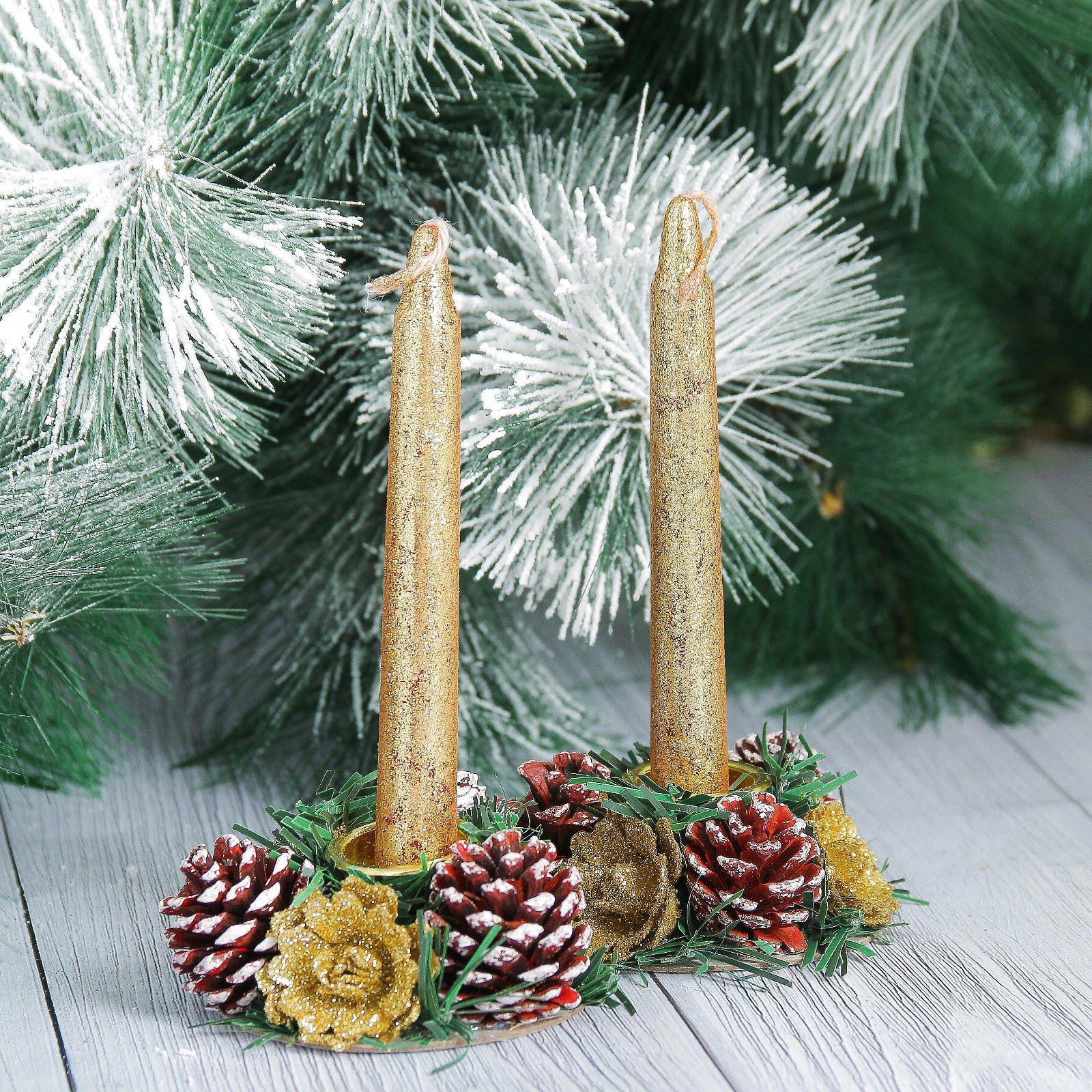 Изображение товара Свеча новогодняя Зимнее волшебство с подсвечником Блеск 3.5x11x15 см золото