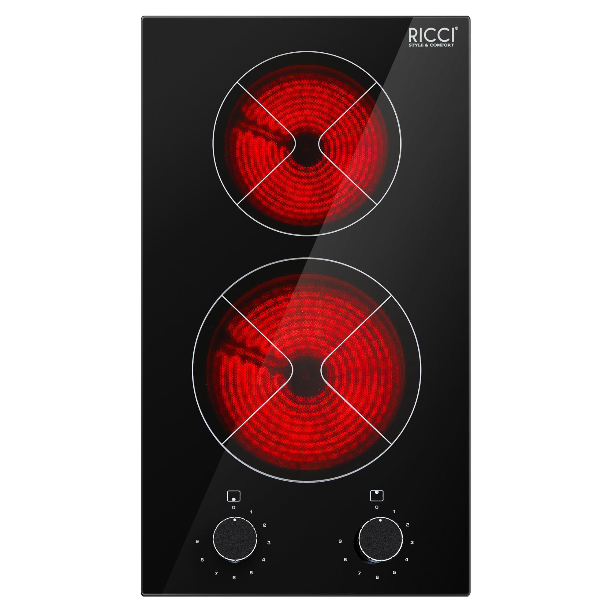 Изображение товара Стеклокерамическая варочная панель Ricci KS-T23011R 28.80 см 2 конфорки цвет черный
