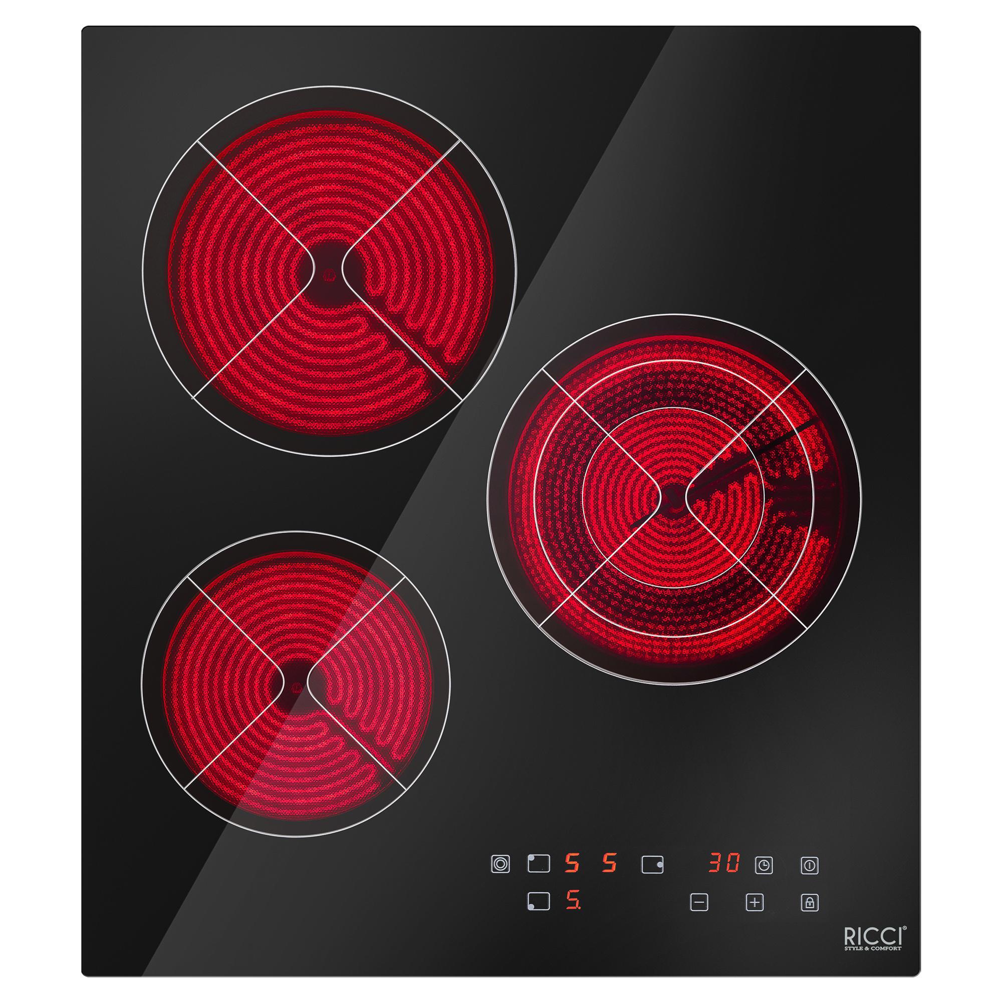 Изображение товара Стеклокерамическая варочная панель Ricci KS-T35002BR 45 см 3 конфорки черный