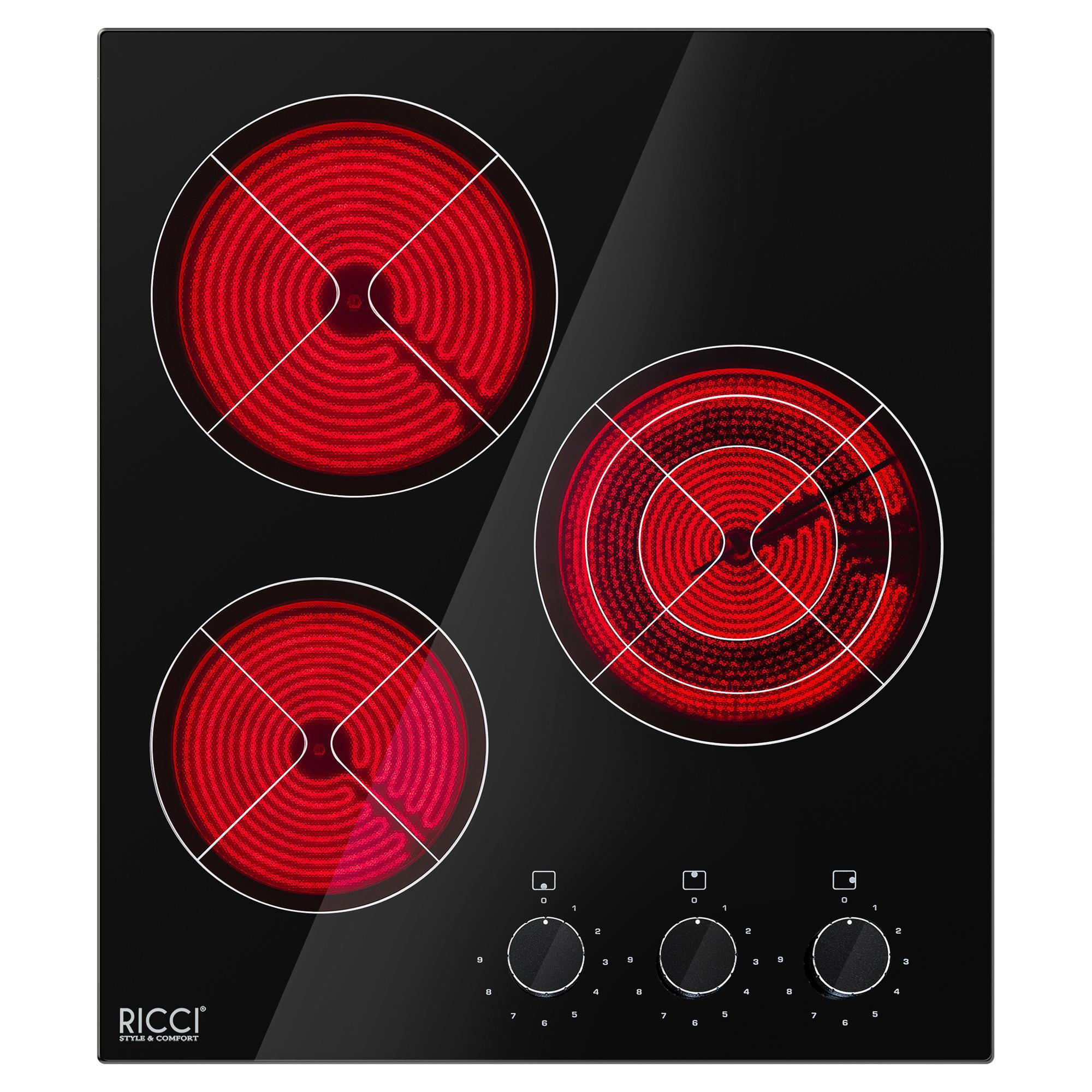 Изображение товара Стеклокерамическая варочная панель Ricci KS-T35011BR 45 см 3 конфорки черная