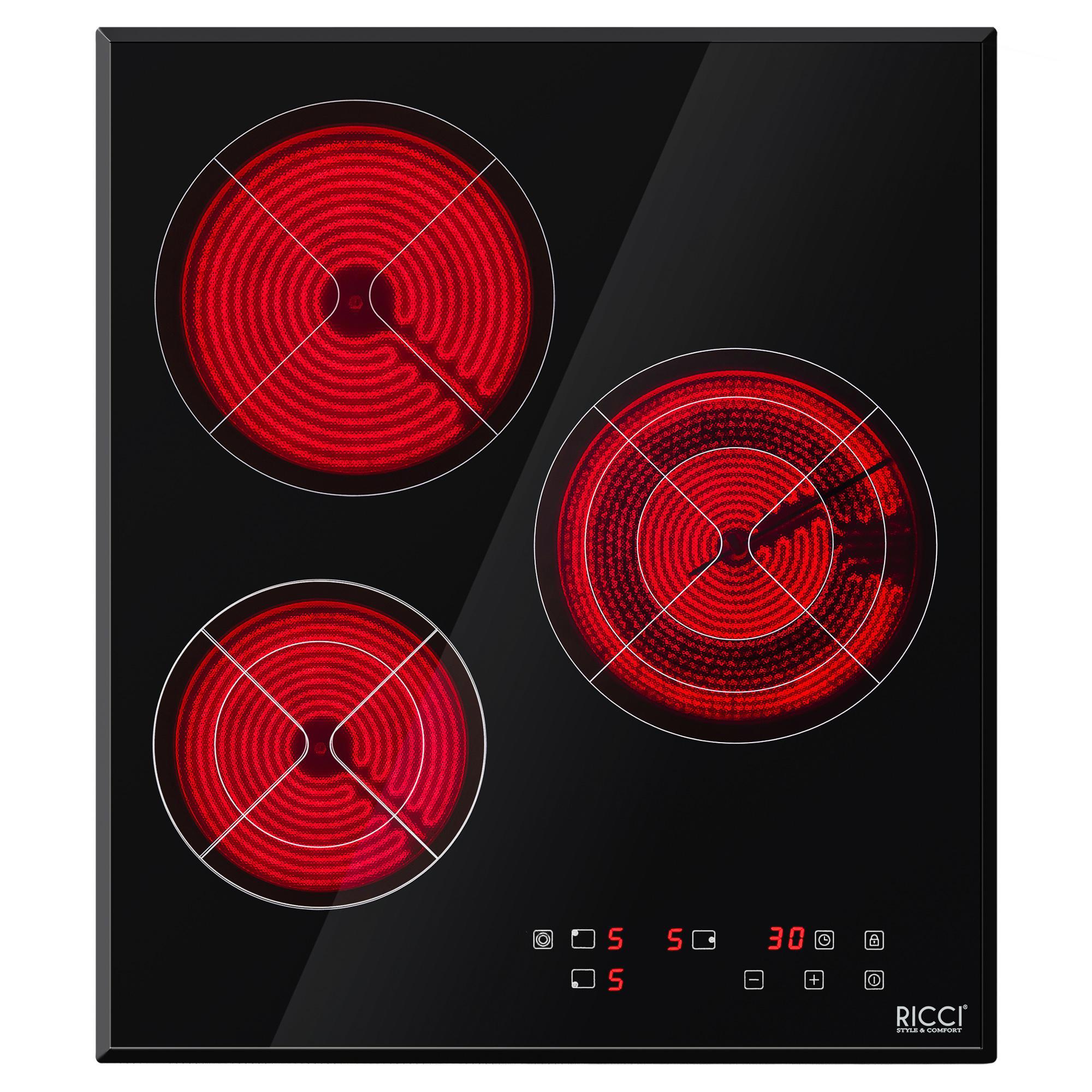 Изображение товара Стеклокерамическая варочная панель Ricci DTL-D3500145B 45 см 3 конфорки черный дизайн