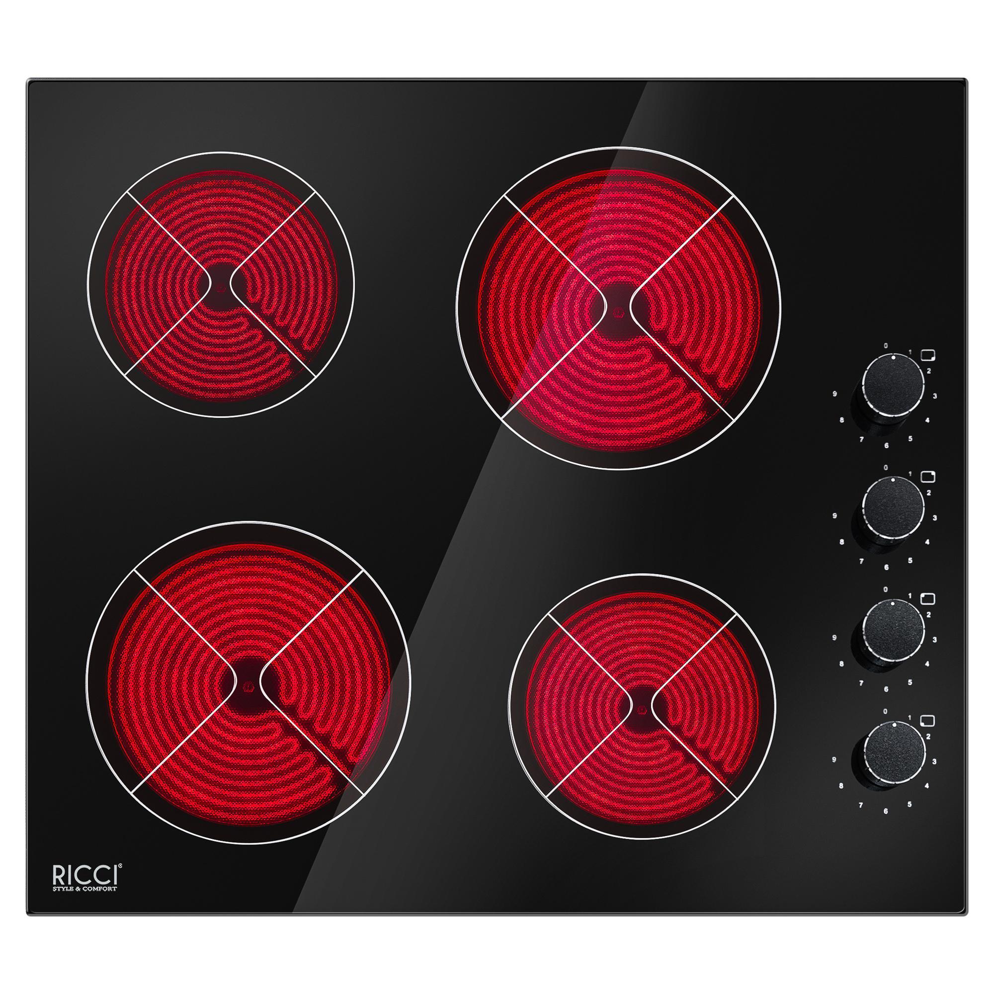 Изображение товара Стеклокерамическая варочная панель Ricci KS-T46011R 59 см 4 конфорки цвет черный