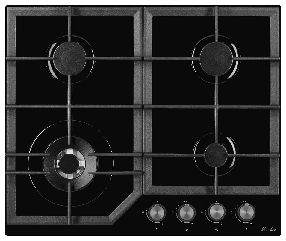 Изображение товара Газовая варочная панель MONSHER MGG 60 Noir 4 конфорки закаленное стекло Турция