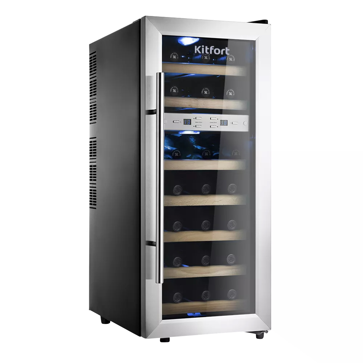 Изображение товара Винный шкаф Kitfort 21 бутылка с двумя климатическими зонами и стеклянной дверью