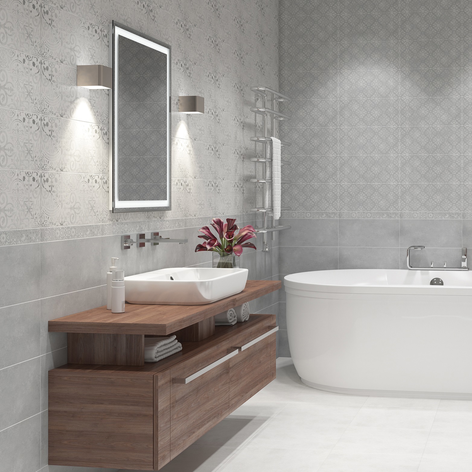 Изображение товара Настенная керамическая плитка Cersanit Medi 20х44 см серого цвета для ванной и кухни