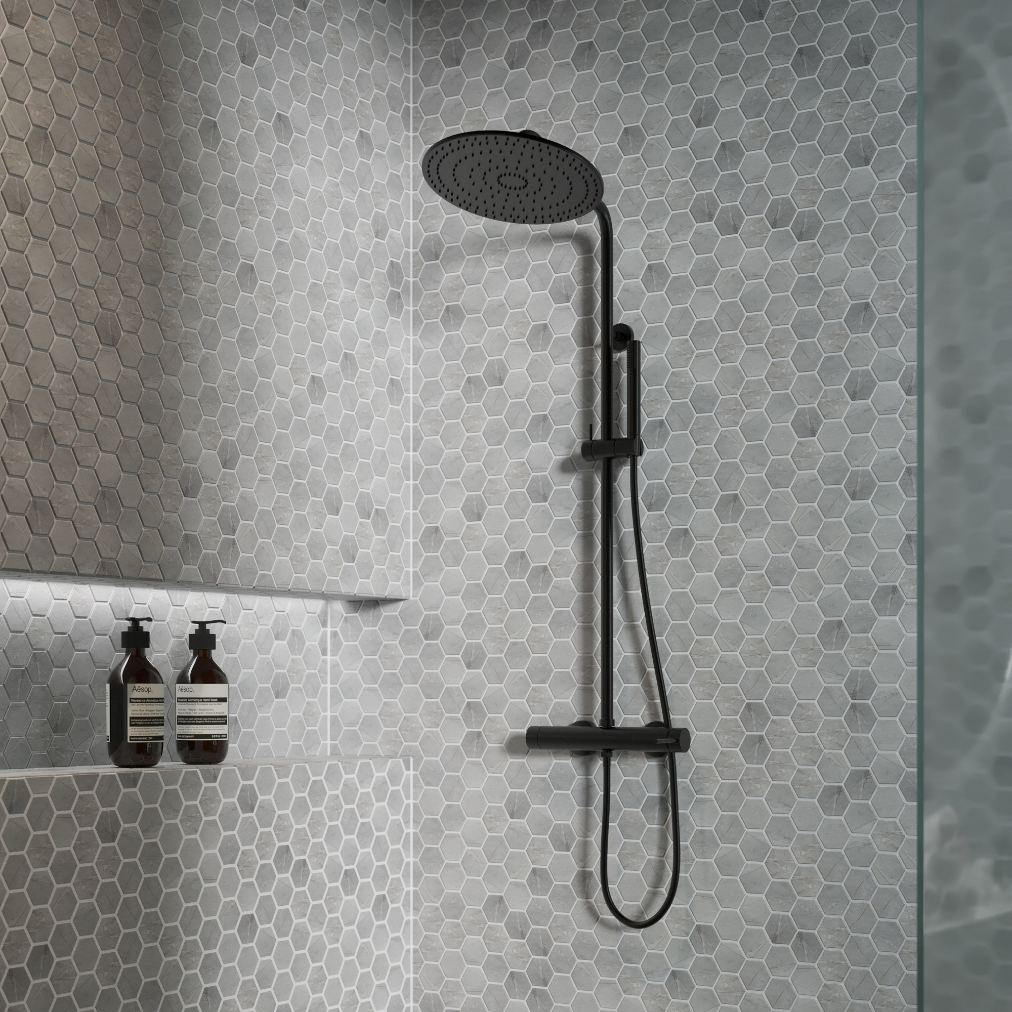 Изображение товара Керамическая мозаика Smart Mosaic Homework Hexagon Marblegrey 27.1x28.2 см для стен и пола