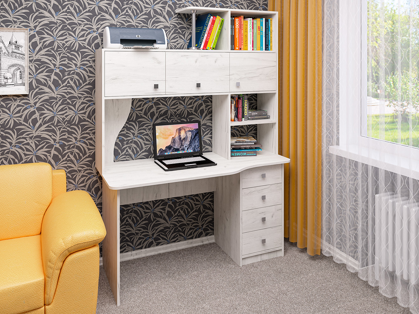 Изображение товара Компьютерный стол Пирамида Ск-16 139x190x69 см ЛДСП белый дуб